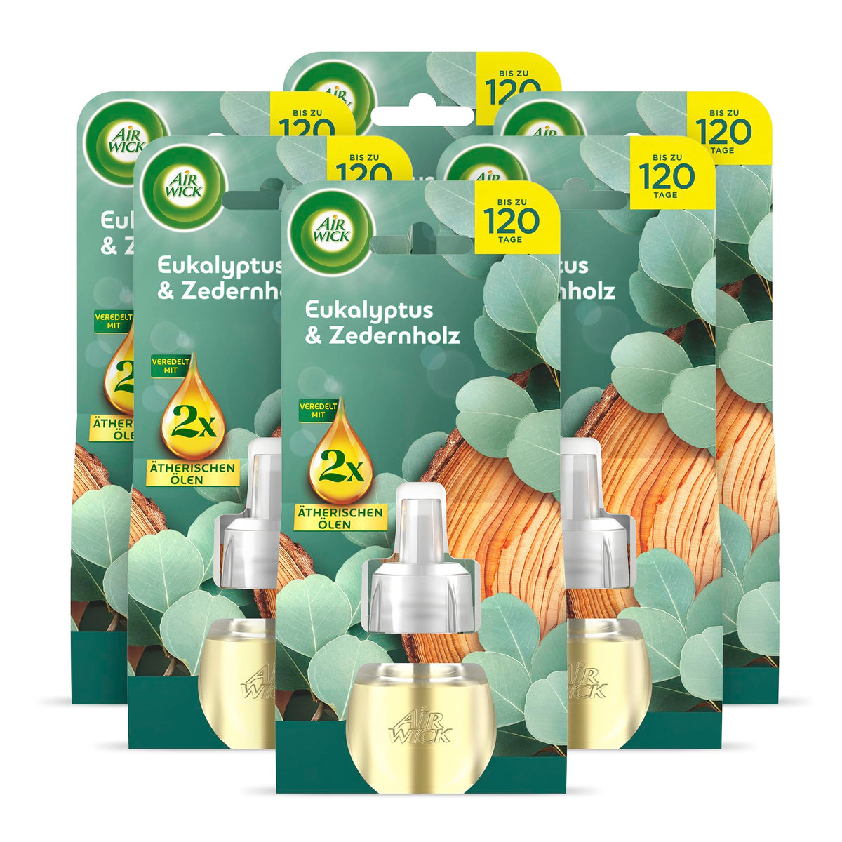 Air Wick Scented Oil Refill – Scent: Eucalyptus and Cedarwood – Woody-fresh room fragrance for the socket – 6x 19ml scented oil refill bottles - 3308878