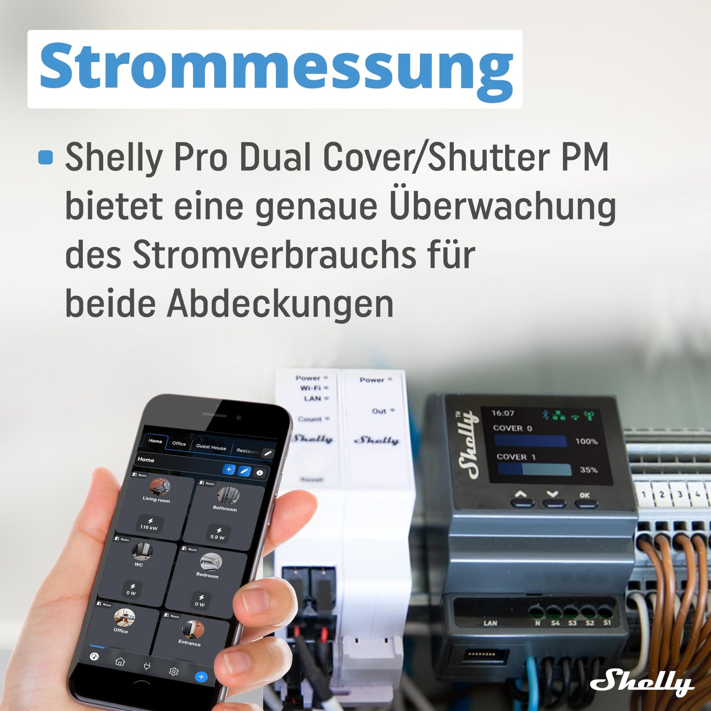 Shelly Pro Dual Cover/Shutter PM | LAN & WLAN Professional DIN Rail Smart Blinds Controller - 16 A | Home automation | No Hub Required | Alexa & Google Home | Performance measurement - 3800235268124