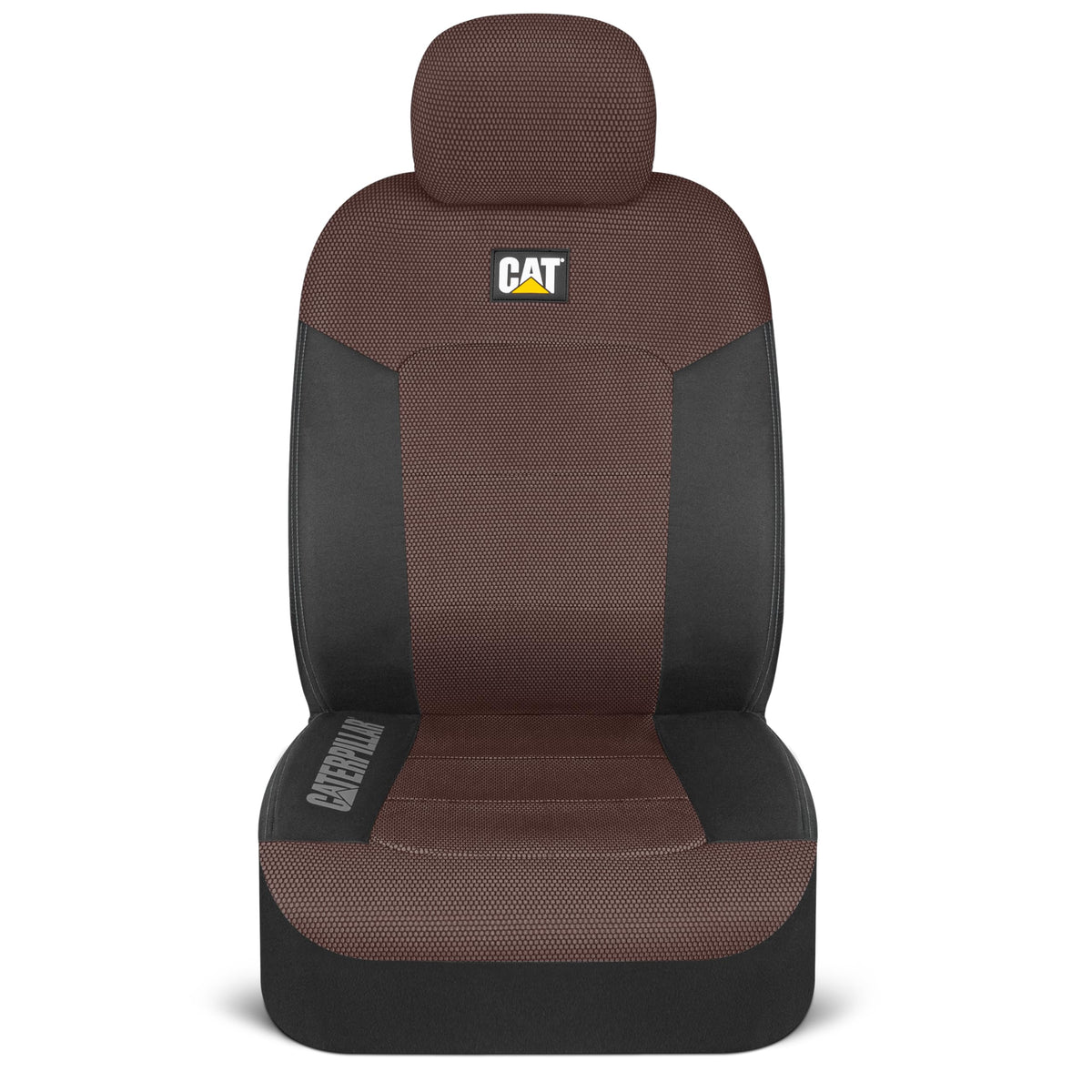 Caterpillar CAT® MeshFlex Automotive Seat Covers for Cars, Trucks, and SUVs (2-Piece Set) - Black/Brown  
 Car seat covers for front seats, truck seat protectors with a comfortable mesh back, car interior covers. - CASC-2284-BW