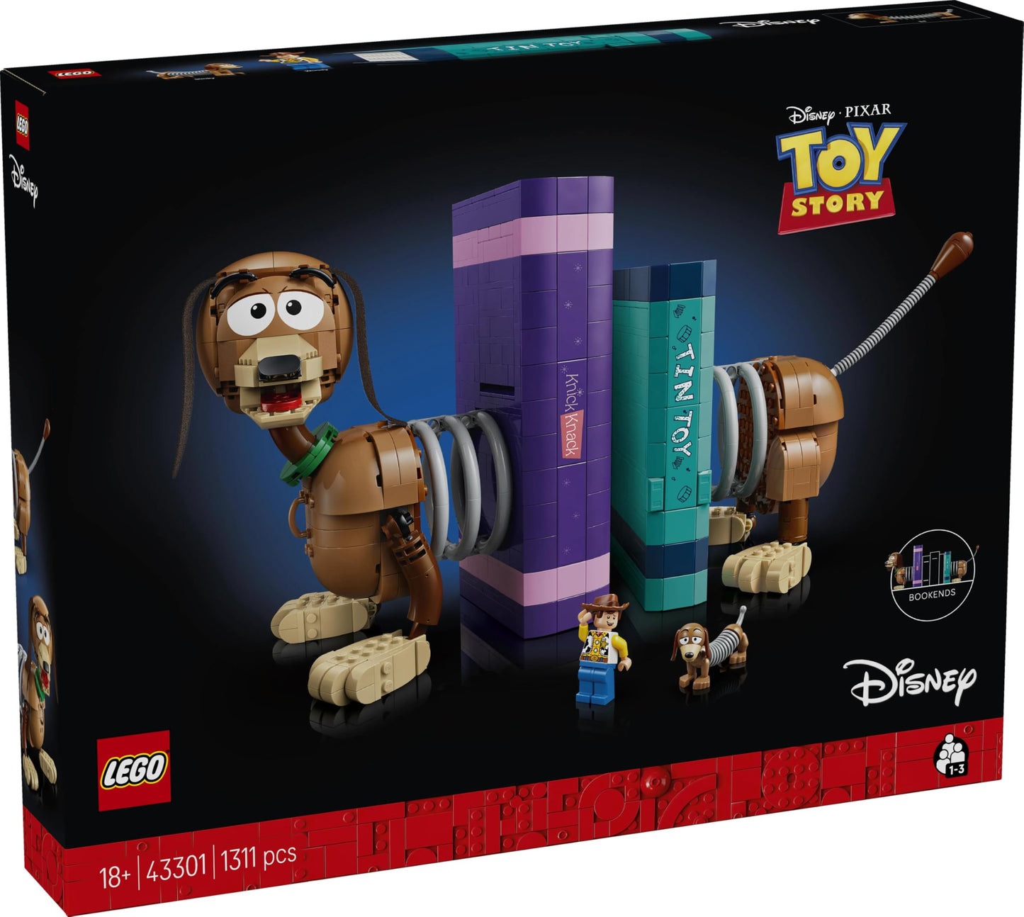 LEGO ǀ Disney and Pixar Toy Story: Slinky bookends - bookshelf decoration building set for adults - including Woody minifigure & dachshund figure - nostalgic gift for fans - 43301