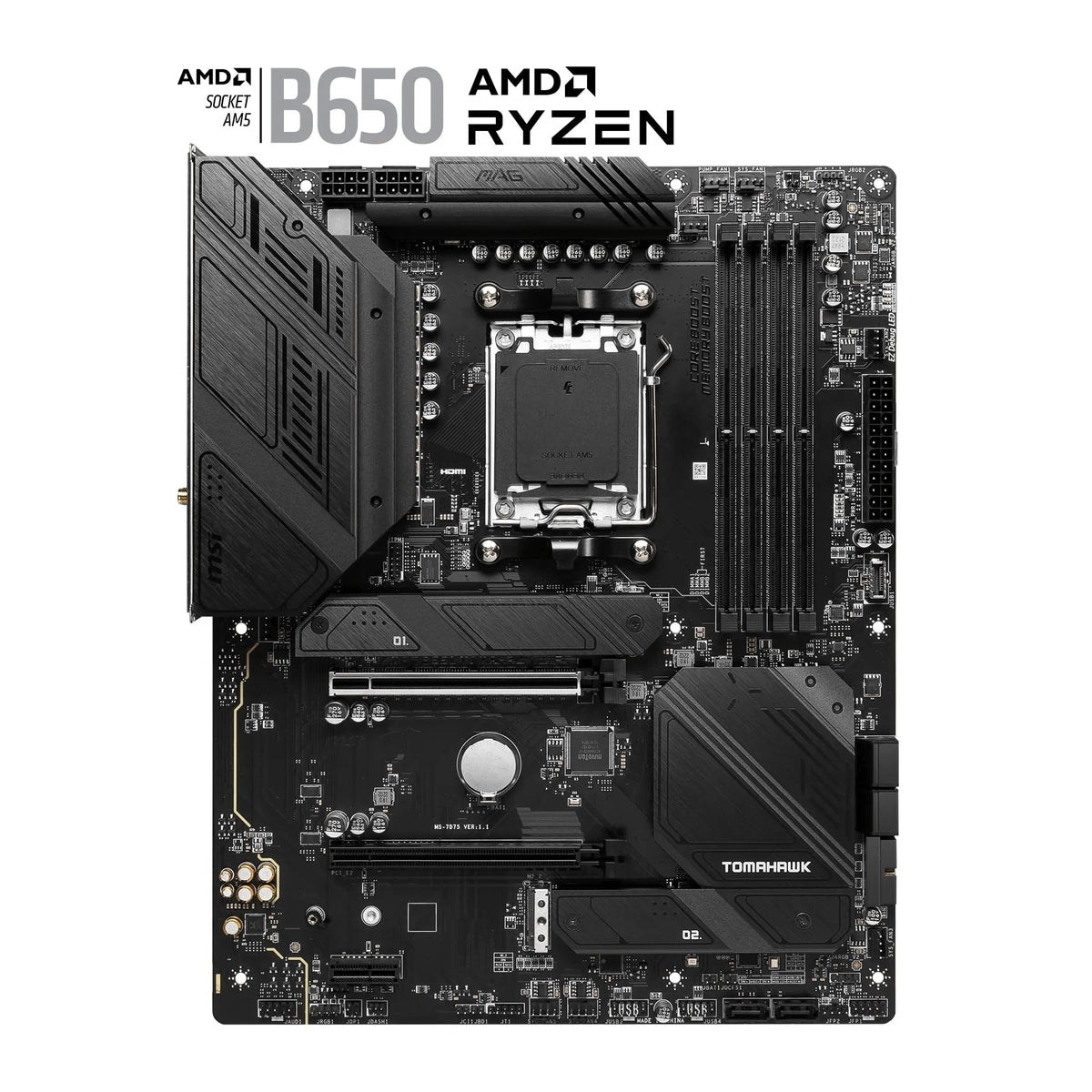 MSI MAG B650 Tomahawk WiFi Motherboard, ATX - Supports Ryzen 9000, 8000 & 7000 Series Processors, AM5-14 Duet Rail 80A VRM, DDR5 Memory Boost 6400+MHz/OC, 2 x PCIe 4.0 x16, 3X M.2 Gen4, Wi-Fi 6E - 7D75-001R