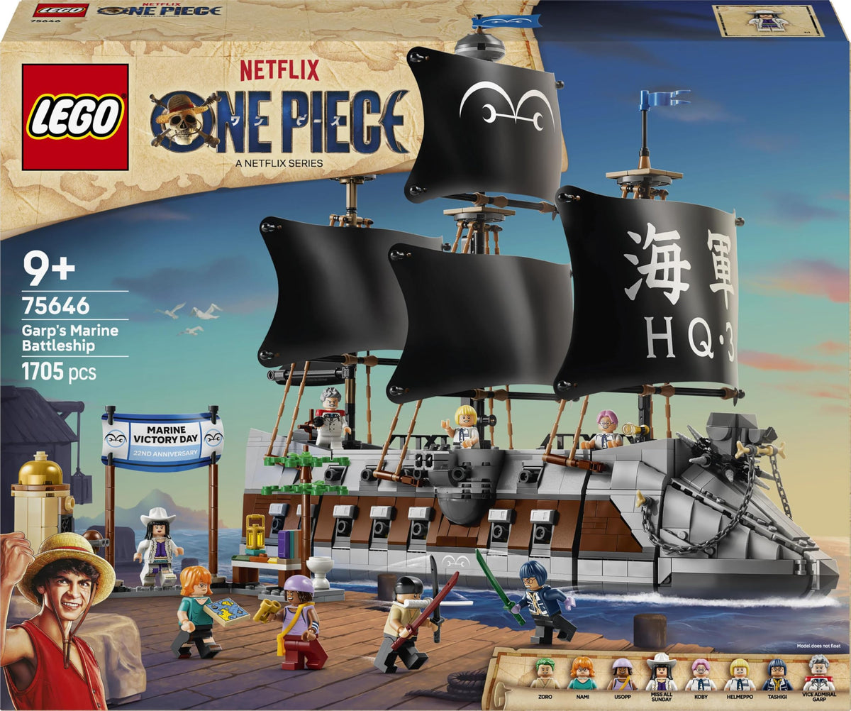 LEGO ONE PIECE Garp's Marine Battleship - Boat Model Building with 8 Minifigures including Zoro, Usopp, and Nami - Kids' Room Decor - Gift for Boys, Girls, and Fans aged 9 and up - 75646