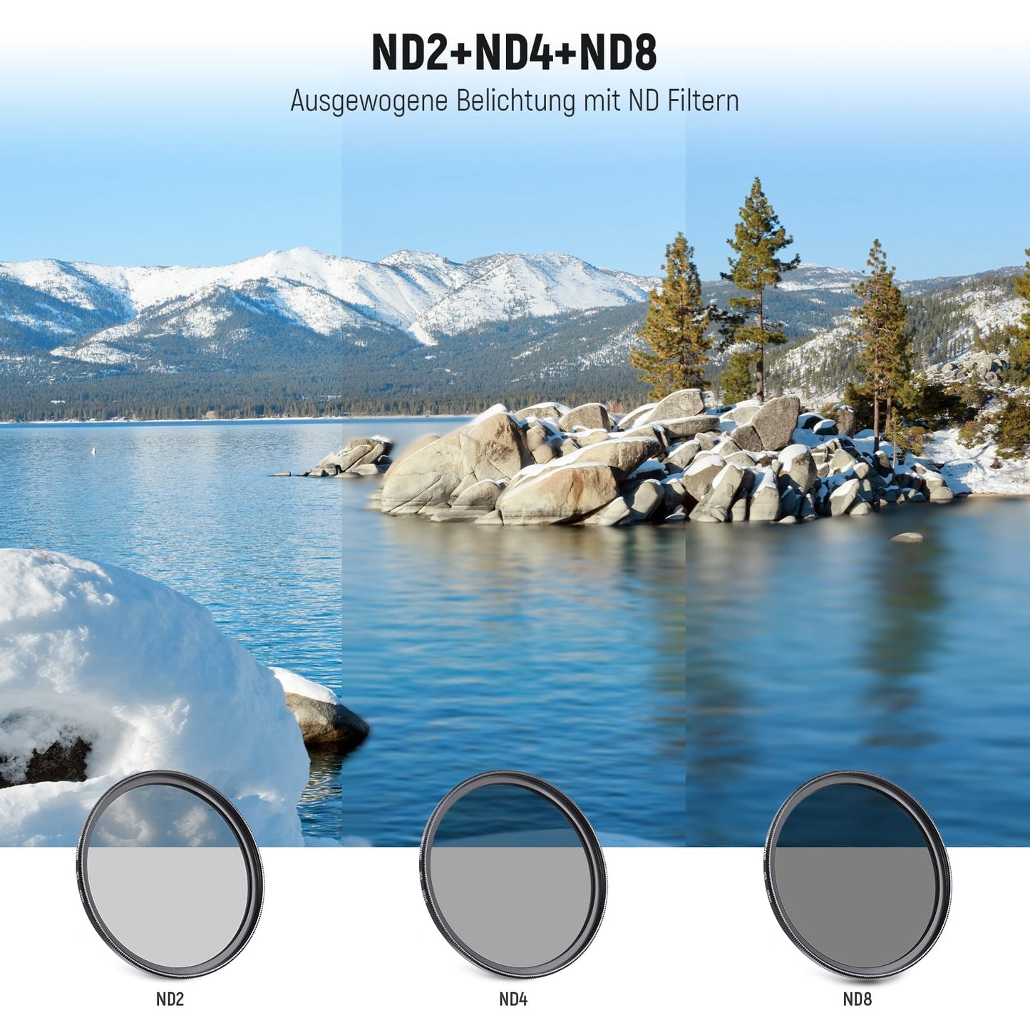 NEEWER 49mm ND lens filter set: UV CPL FLD ND2 ND4 ND8 lens hood - 10101714
