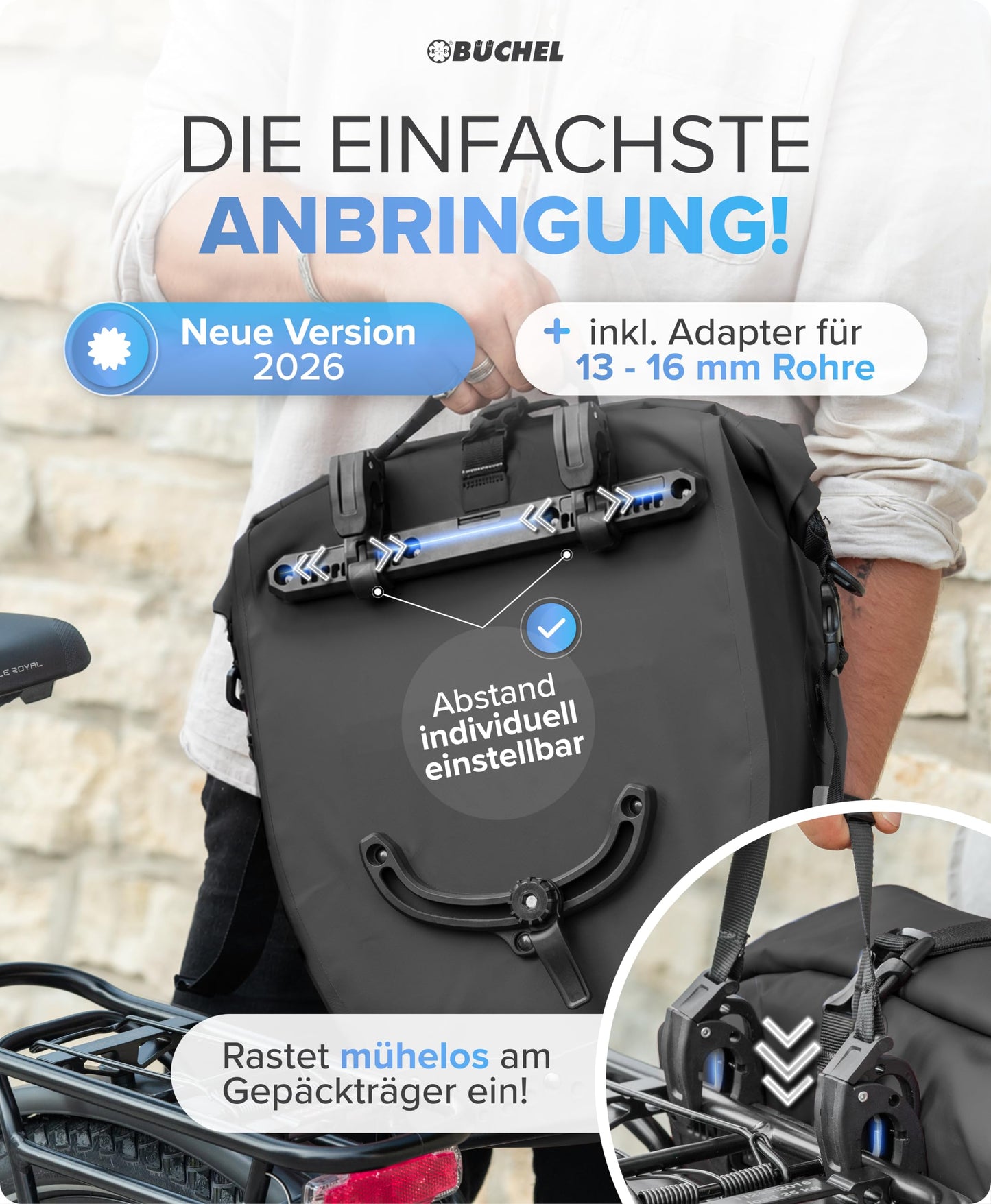 Büchel bicycle bag for luggage rack I 25.4 L - 100% waterproof I with carrying handle and shoulder strap I bicycle bag luggage rack, luggage rack bag, rear bicycle bags - 81518001