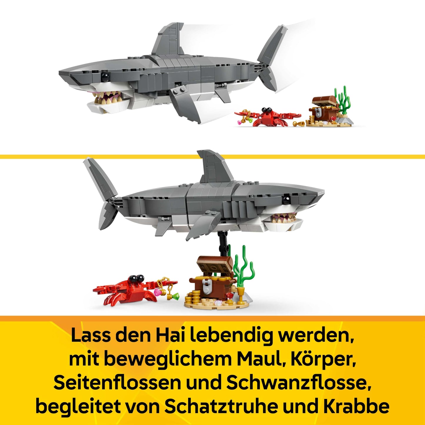 LEGO Creator 3-in-1 Wild Shark Set with Treasure Chest - Creative Toys & Construction Toys - Sea Creatures Building Set with Shark Figure - Gift for Children Ages 8 and Up with 3 Building Options - 31381