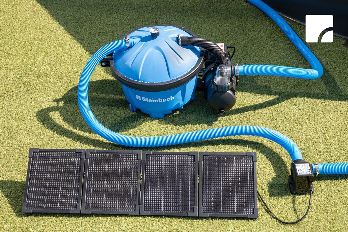 STEINBACH circulation pump with PV panel – 040613 – pump output 3,000 l/h – for pools with a water capacity of up to 19,000 l – with an included foldable 30 watt PV panel