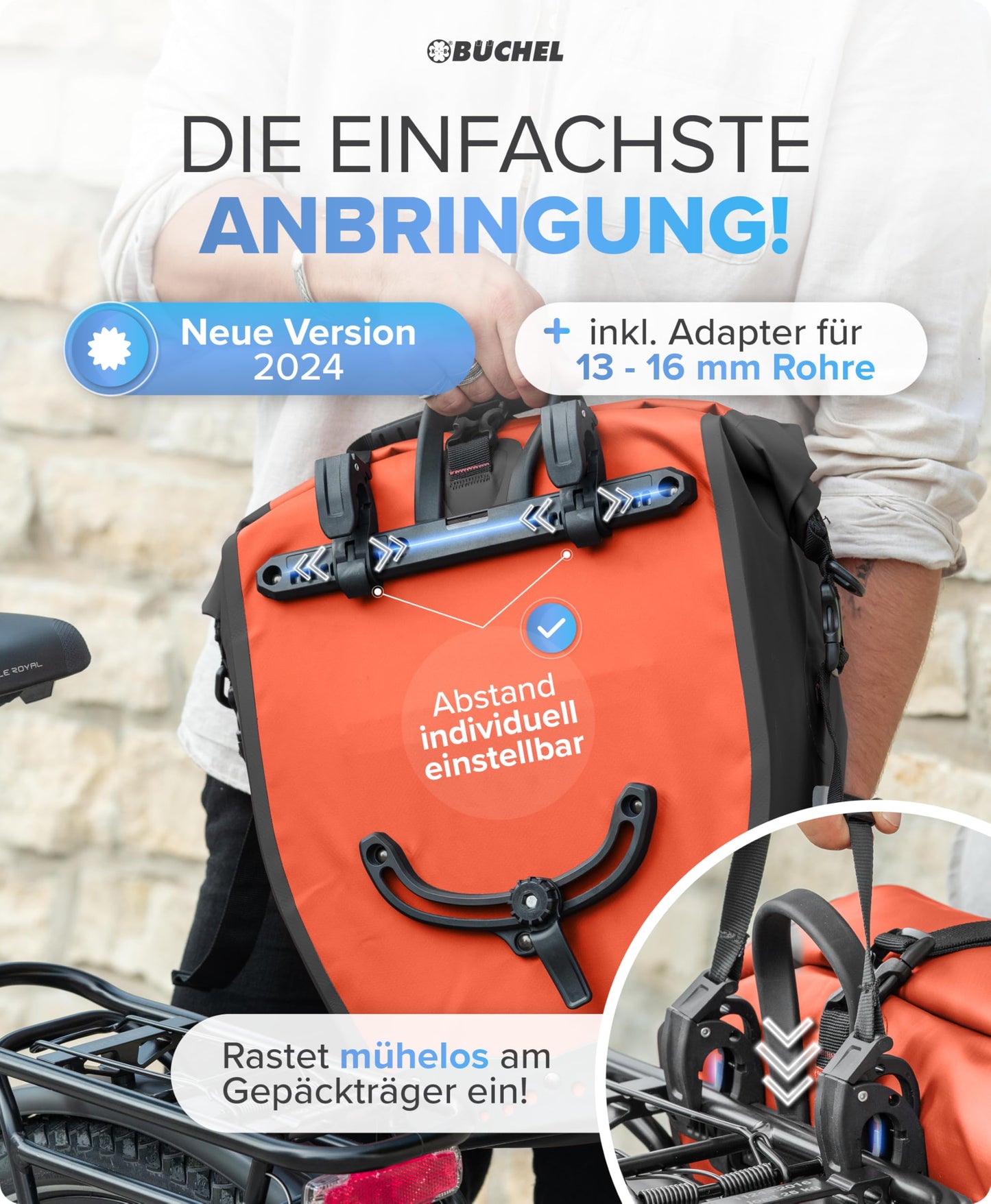 Büchel bicycle bag for luggage rack I 25.4 L - 100% waterproof I with carrying handle and shoulder strap I bicycle bag luggage rack, luggage rack bag, rear bicycle bags - 81518002