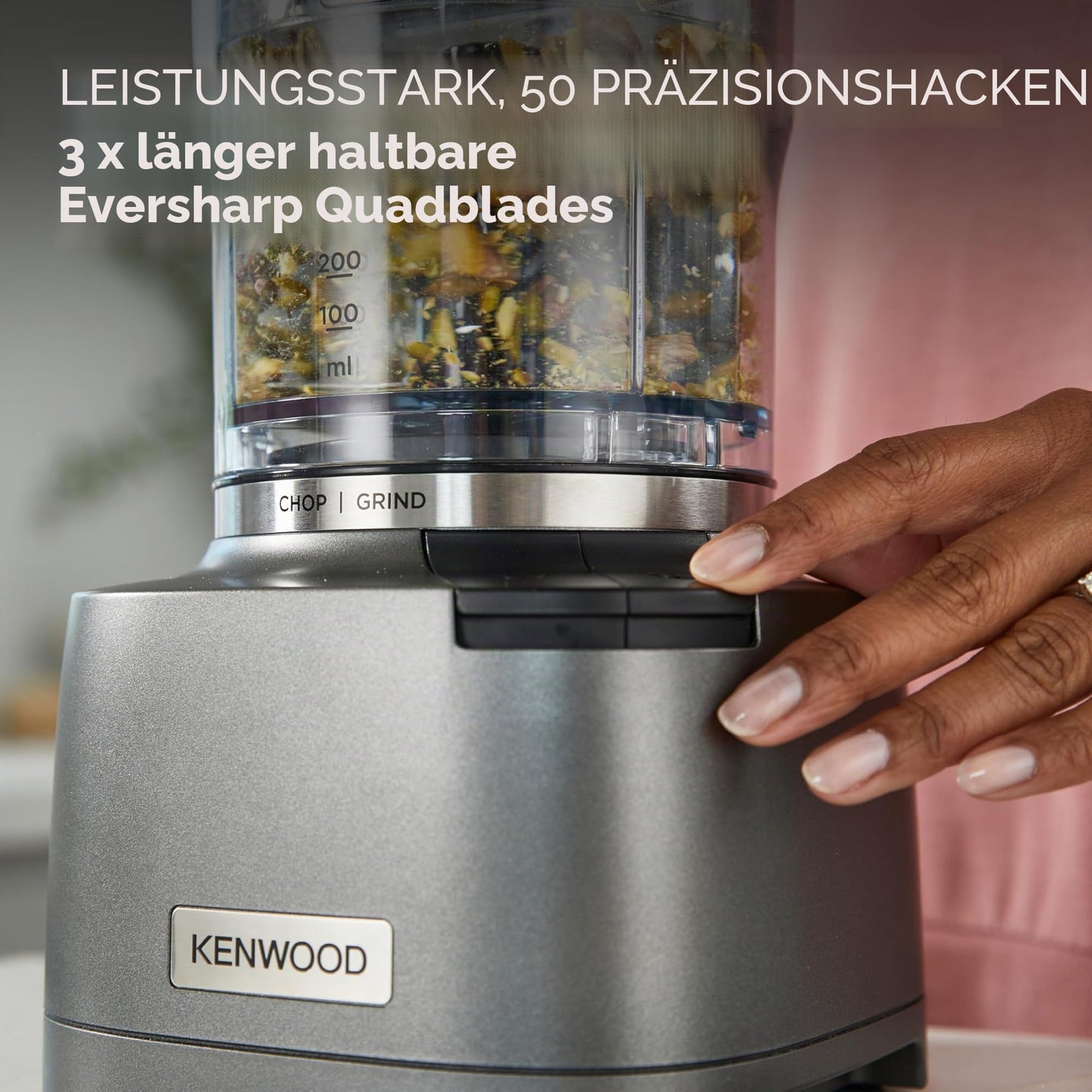 Kenwood Duo Prep 2-in-1 CHP80.000SI Multi Chopper & Grinder, Quadblade Blades, High Speed Grinder, Compact, Pulse Function, Non-Slip, 500ml Container, Dishwasher Safe, 800W, Silver