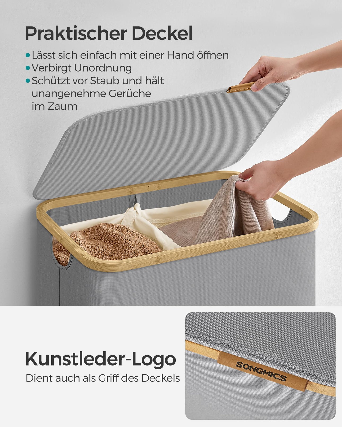 SONGMICS 130L Oxford Fabric Laundry Basket with Lid with 2 Compartments - LCB513G01V1