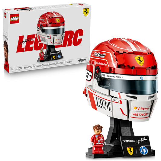 LEGO Editions Scuderia Ferrari HP Charles Leclerc helmet - F1 merchandise - exhibition model kit with collectible minifigure - gift for boys aged 14 and over and adult motorsport fans - 43014