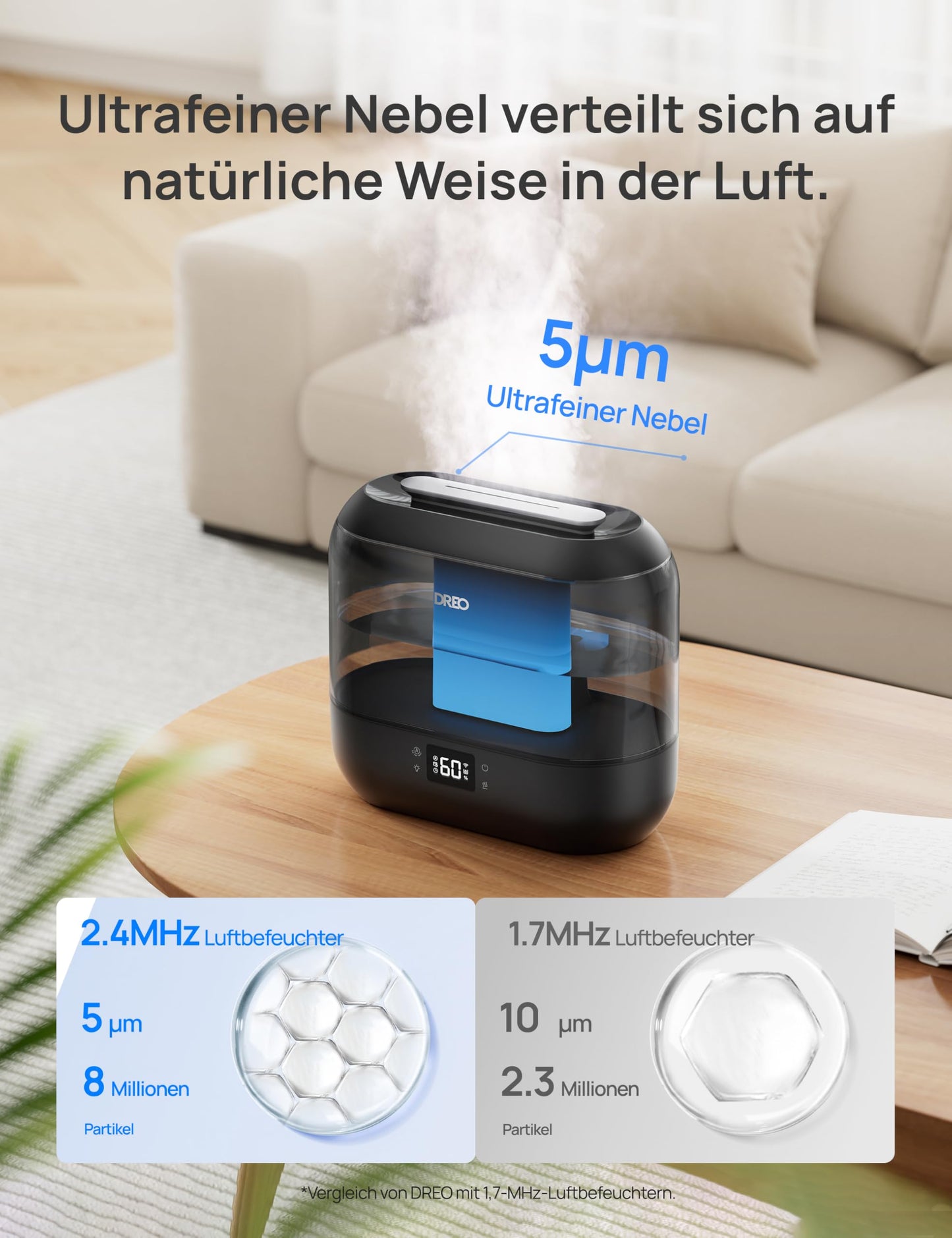 Dreo Smart Humidifier for Bedroom, Top Fillable 4L Super Large Cool Mist Humidifier with Oil Diffuser and Night Light, 36 Hour Runtime, Quiet Ultrasonic Humidifier Home - DR-HHM001S