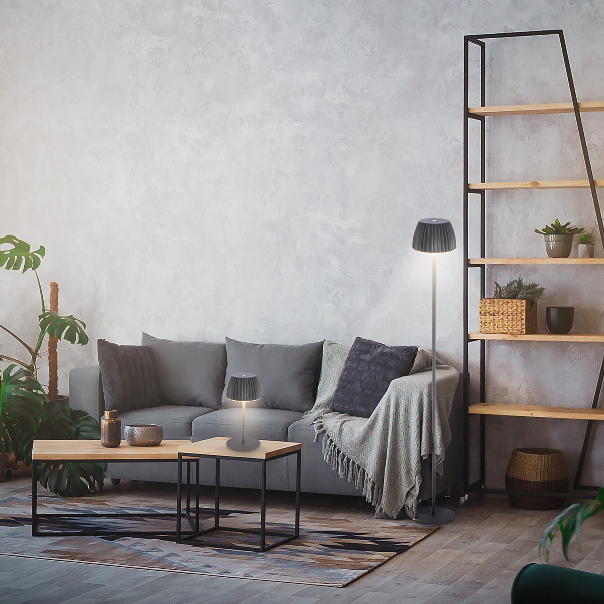 BRILONER - Riffle LED Floor Lamp Wireless IP44 with Touch, Dimmable, Memory Function, Replaceable Battery, Floor Reading Lamp, Living Room Lamp, German Design Award Winner 2025, 19x124 cm, Anthracite - 1238015