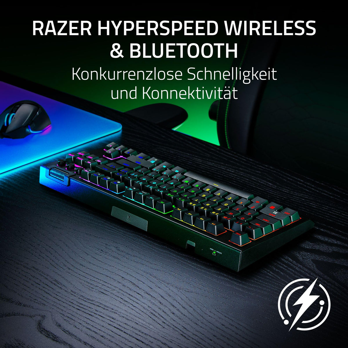 Razer BlackWidow V4 Tenkeyless HyperSpeed (Orange Tactile Switch) - Wireless Hot-Swap Gaming Keyboard - Without Numpad - Bluetooth & HyperSpeed 1000Hz - Snap Tap - QWERTZ DE Layout | Black - RZ03-05480400-R3G1