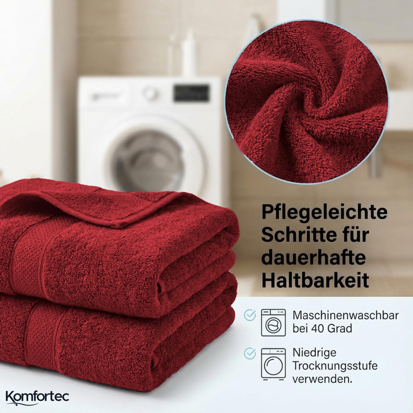 Komfortec set of 8 towels, 4 bath towels 70x140 cm & 4 hand towels 50x100 cm, 100% cotton terry cloth, fluffy and absorbent, anthracite gray/aurora red - 4er-50x100-und-4er-70x140-anth-arot