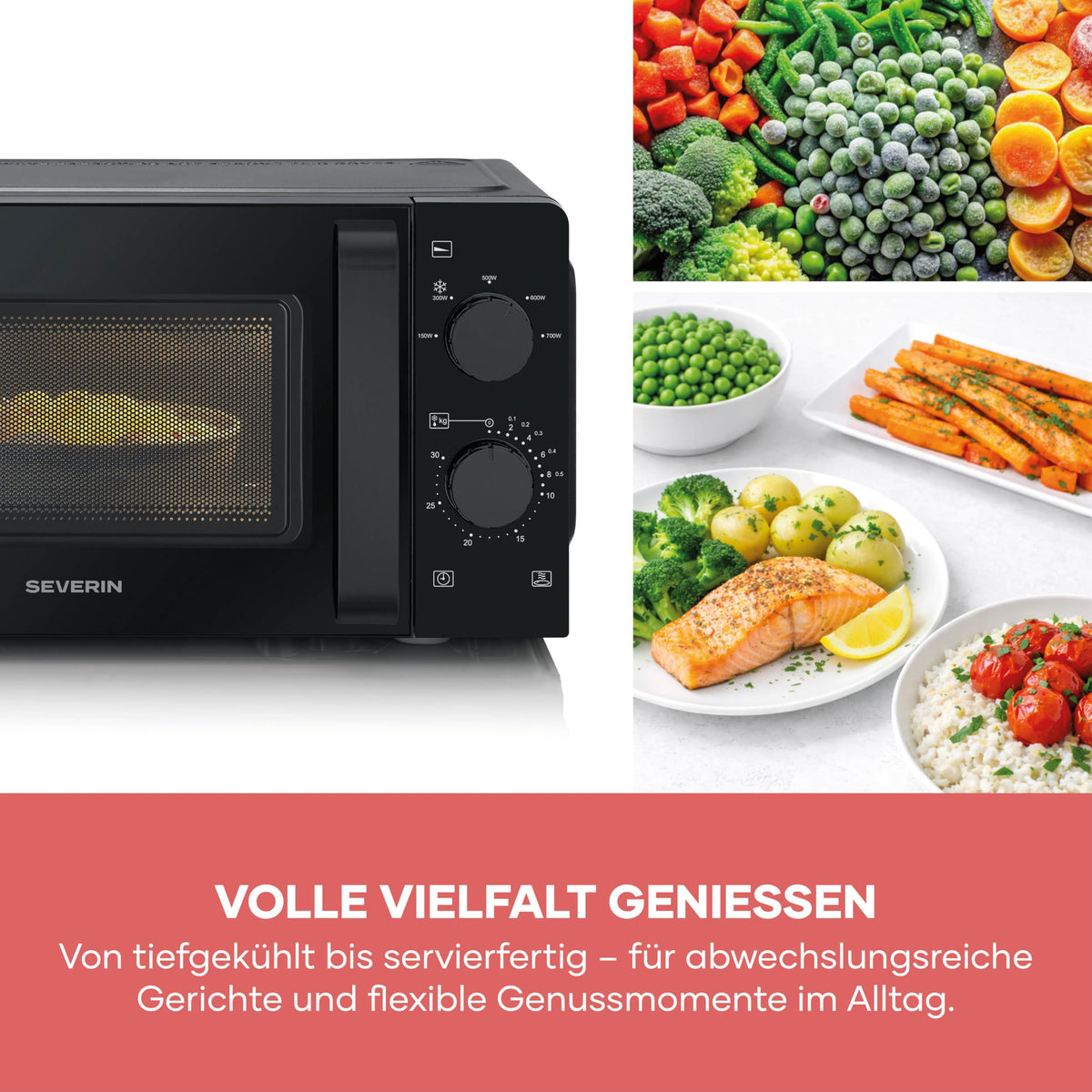 SEVERIN Solo Microwave, Inverter, Defrosting and Heating, 6 Power Levels with Defrost Function, Microwave Oven with Turntable for Even Heat Distribution, 19L, 700W, Black, MW 7580