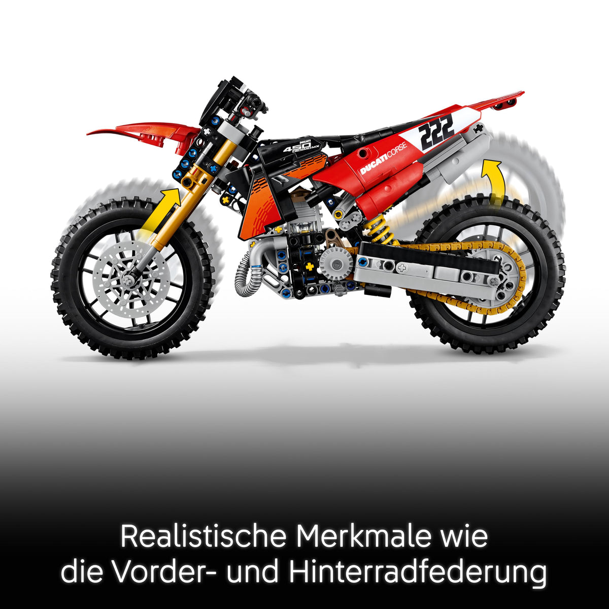 LEGO Technic Ducati Desmo450 MX Factory Motorcycle Model Kit - With motorcycle toy featuring steering & suspension - Desk decoration - Collectible gift for boys aged 10 and up - 42238