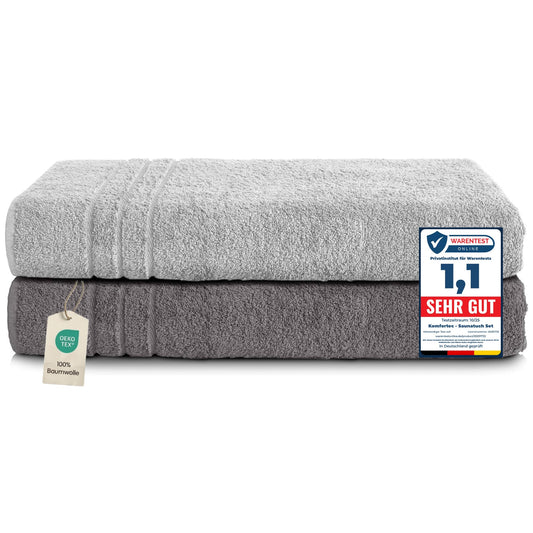 Set 2 prosoape saună Komfortec 2, 80x200 cm, prosoape mari de saună din bumbac 100%, pufoase și absorbante, cu uscare rapidă, gri antracit/argintiu - 2er-80x200-antracit-silber