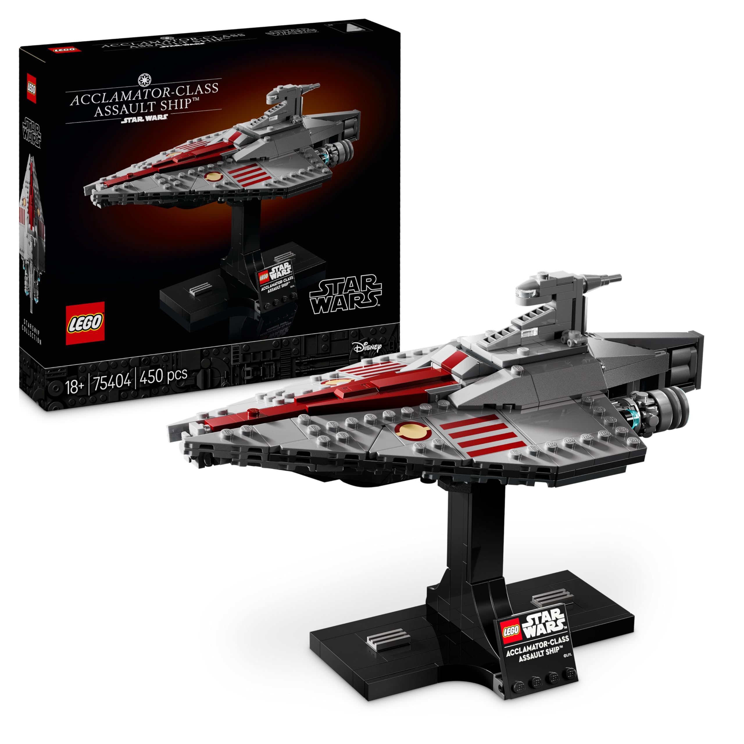 LEGO Star Wars 75404 Navă de asalt clasa Acclamator din Atacul Clonelor – Navă stelară de colecție, de construit și de expus – Set de construcție fantastic – Cadou pentru fanii adulți și tineri