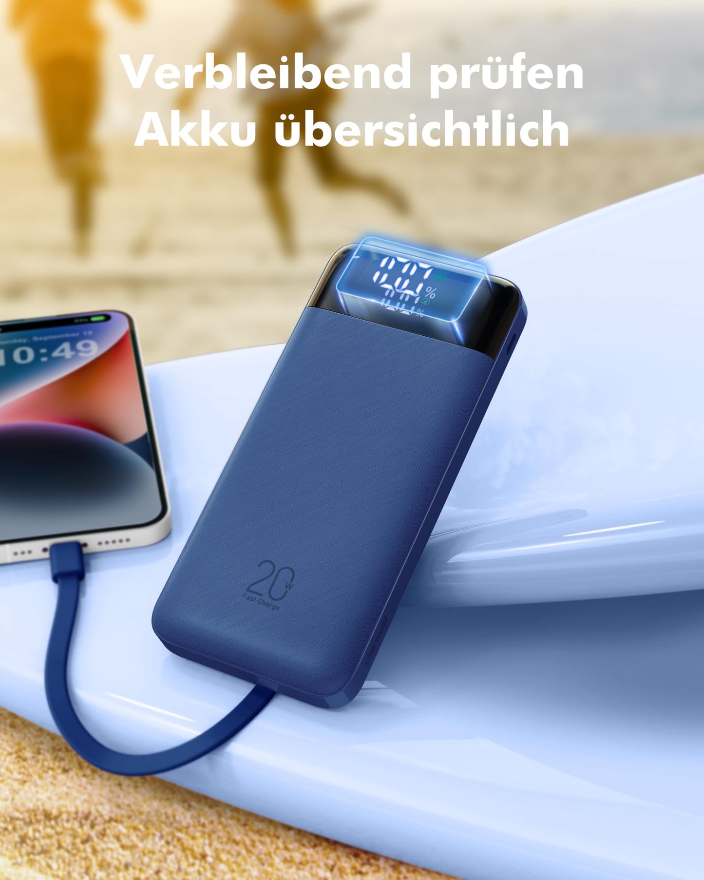 Charmast Power Bank, 22.5W Powerbank 20000mAh with 4 cables-Blue - C2065