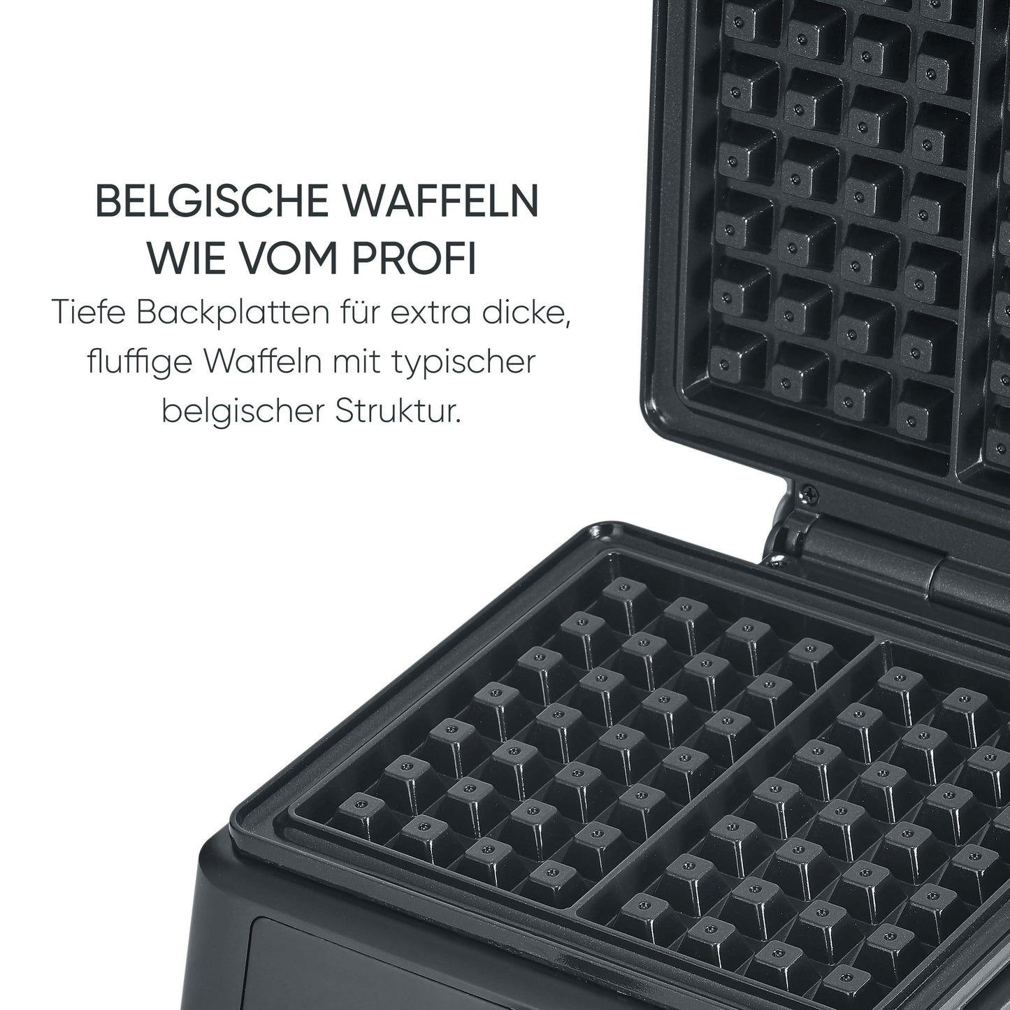 SEVERIN waffle iron Belgian waffle, square waffles, ceramic coating with PFAS-free coating, with indicator light, practical cable winder, 1,600 watts, black stainless steel, WA 2130
