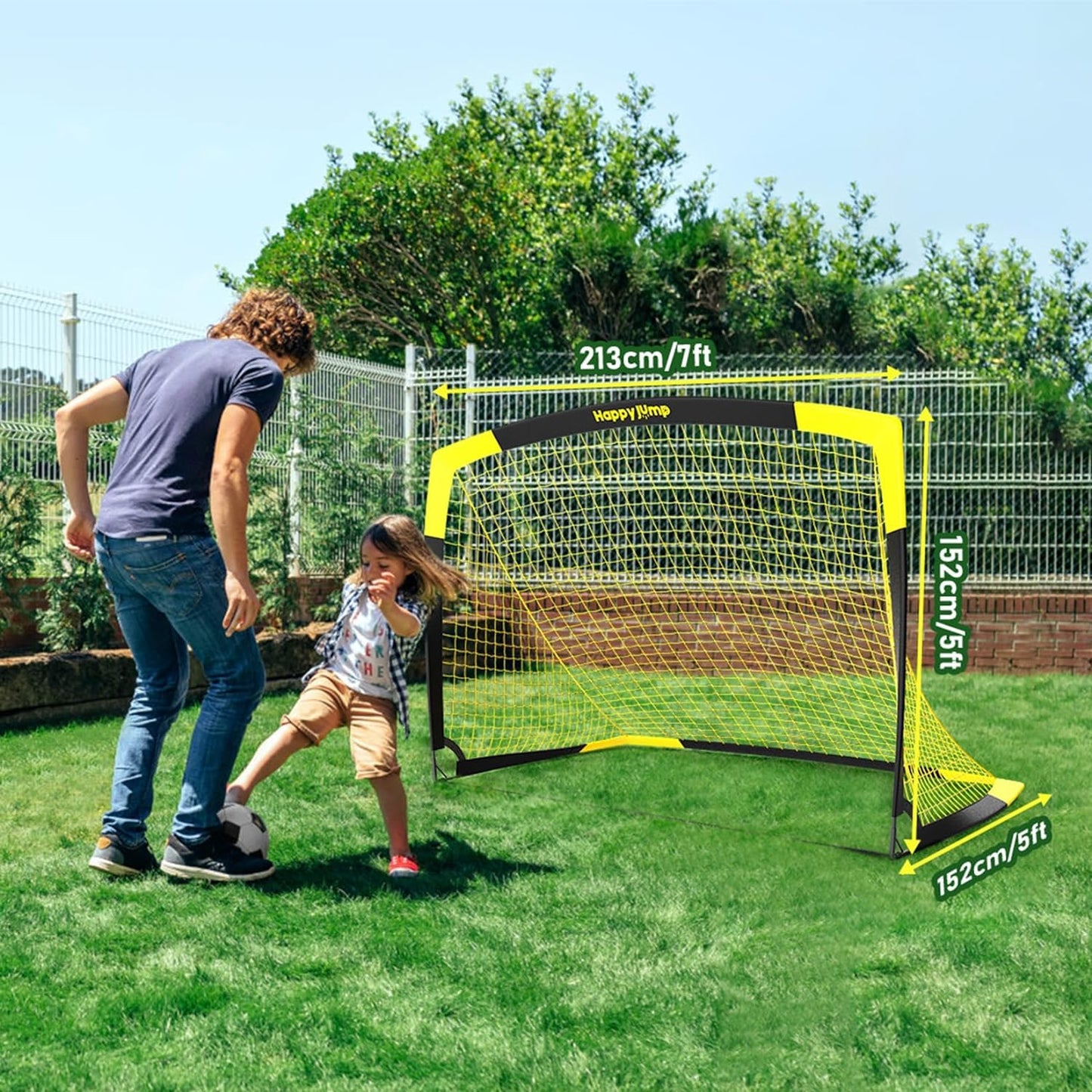 Happy Jump Pop-Up Football Goal - 213x152 cm, 1 goal, black yellow | Foldable Fiberglass Goal for Kids & Adults | Ideal for gardens and parks - 100009