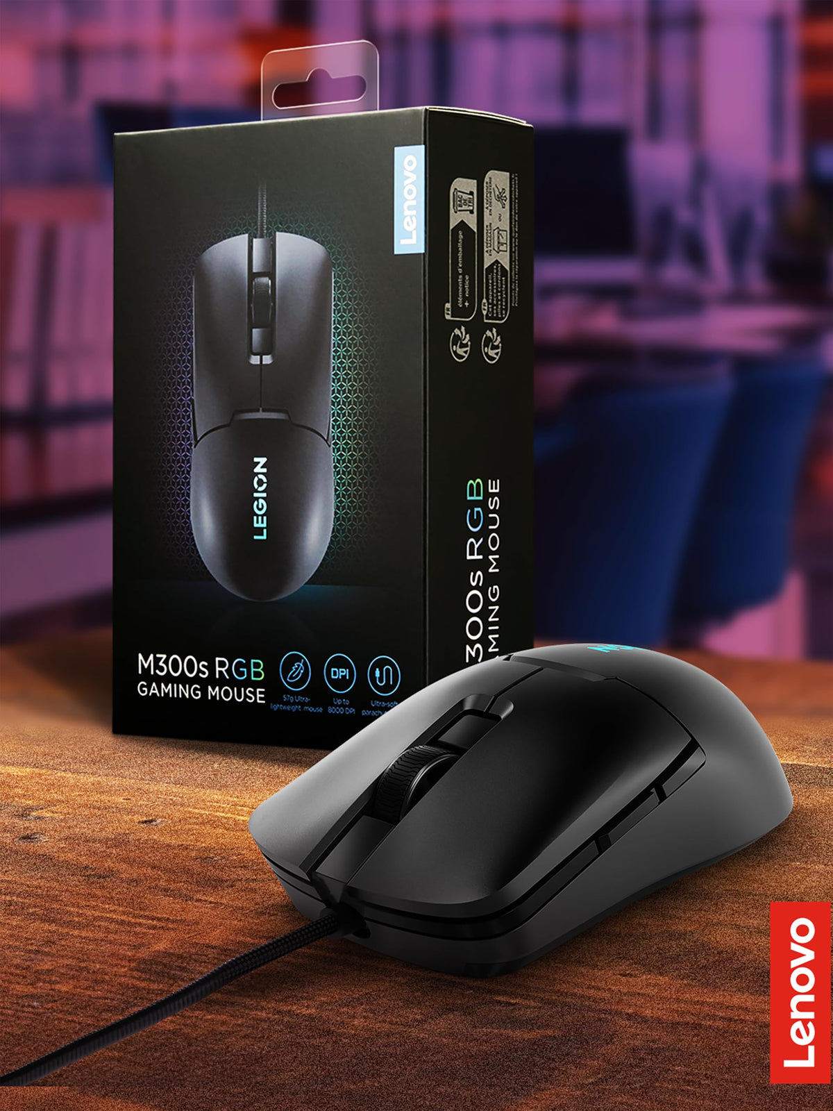 Lenovo Legion M300s RGB Gaming Mouse, up to 8000 DPI, 6 programmable buttons, RGB 16.8 million colors - GY51H47350
