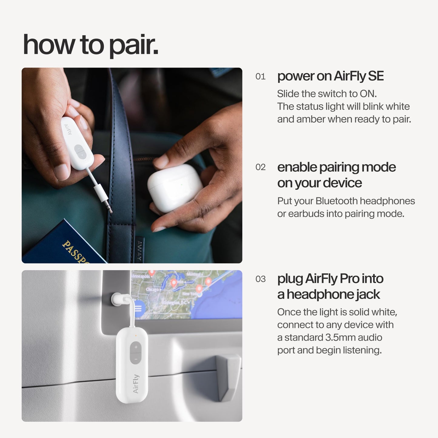 Twelve South AirFly SE Bluetooth Wireless Transmitter/Adapter for AirPods/Wireless or Noise Canceling Headphones; Use on airplanes and gyms, 20+ hours of battery life - TS-2516