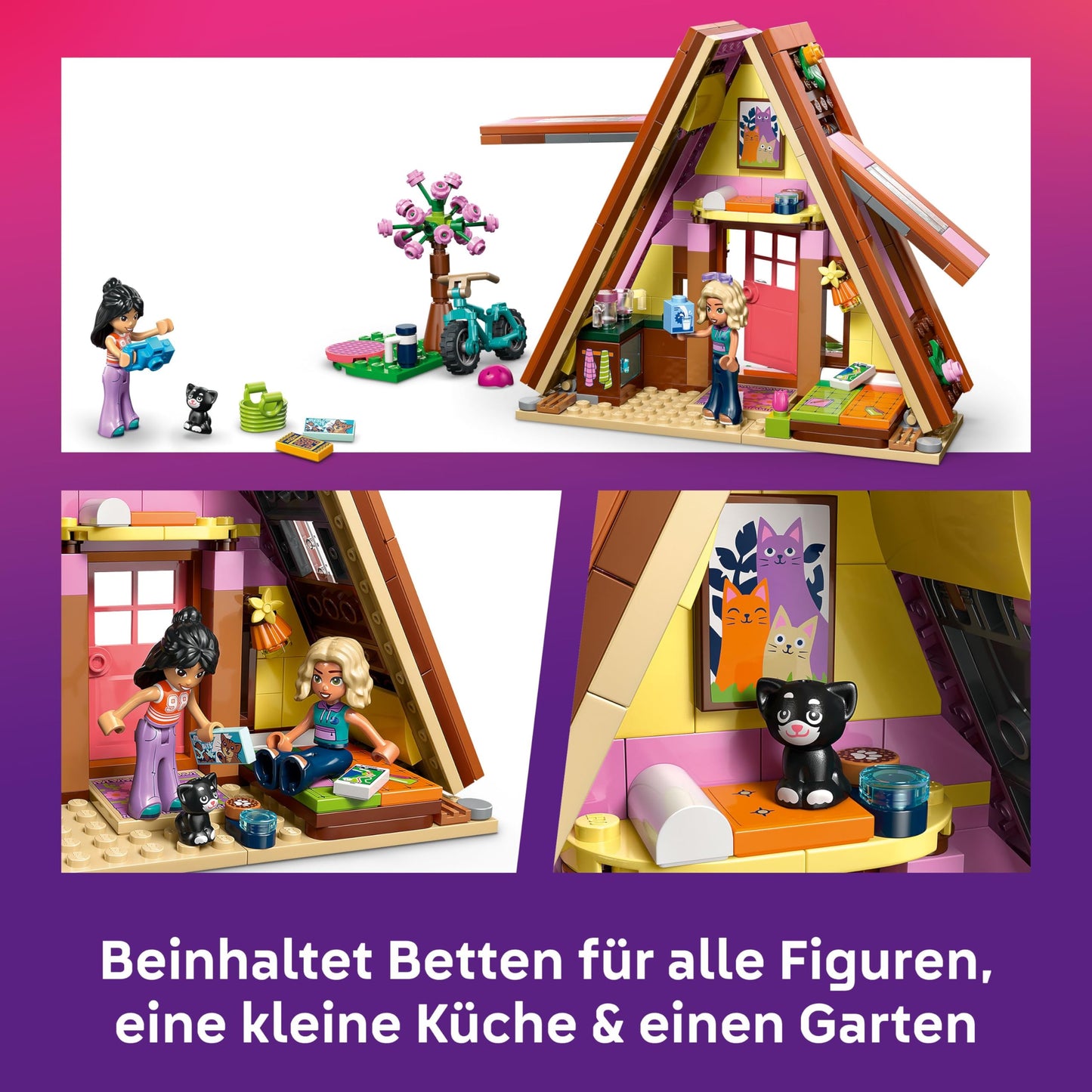 LEGO Friends glamping hut in the great outdoors - miniature playhouse with 2 minifigures, cat figure & accessories including beds & food - children's room decoration - gift for girls aged 6 and over - 42682