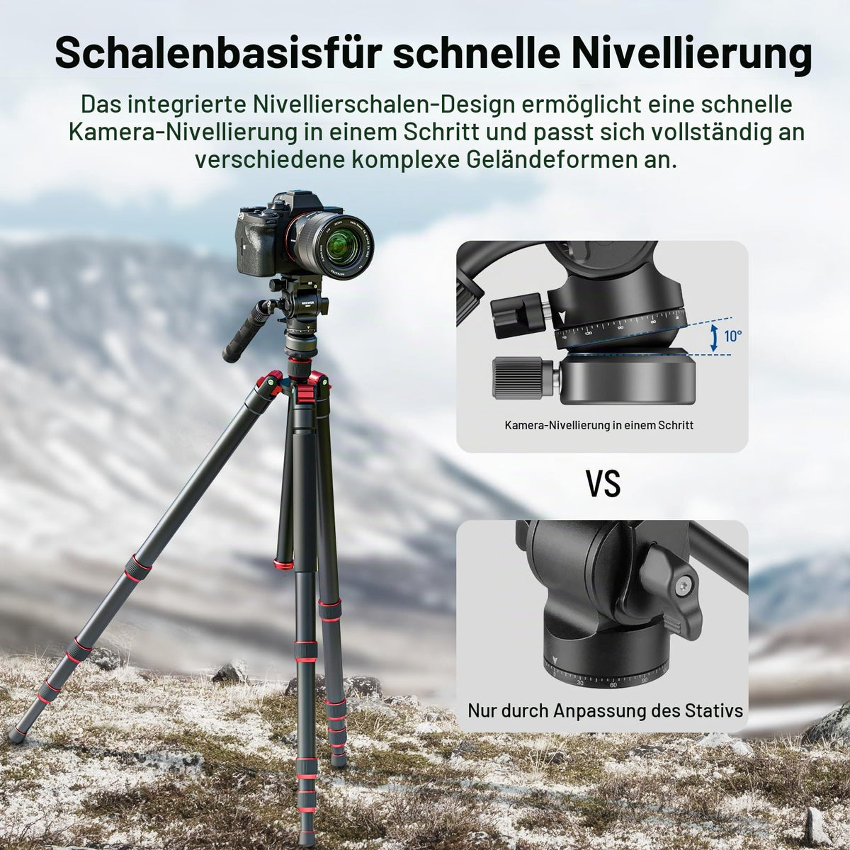 NEEWER Fluid Head Tripod with +/-10° Leveling Base (⌀37mm), Metal, GM27