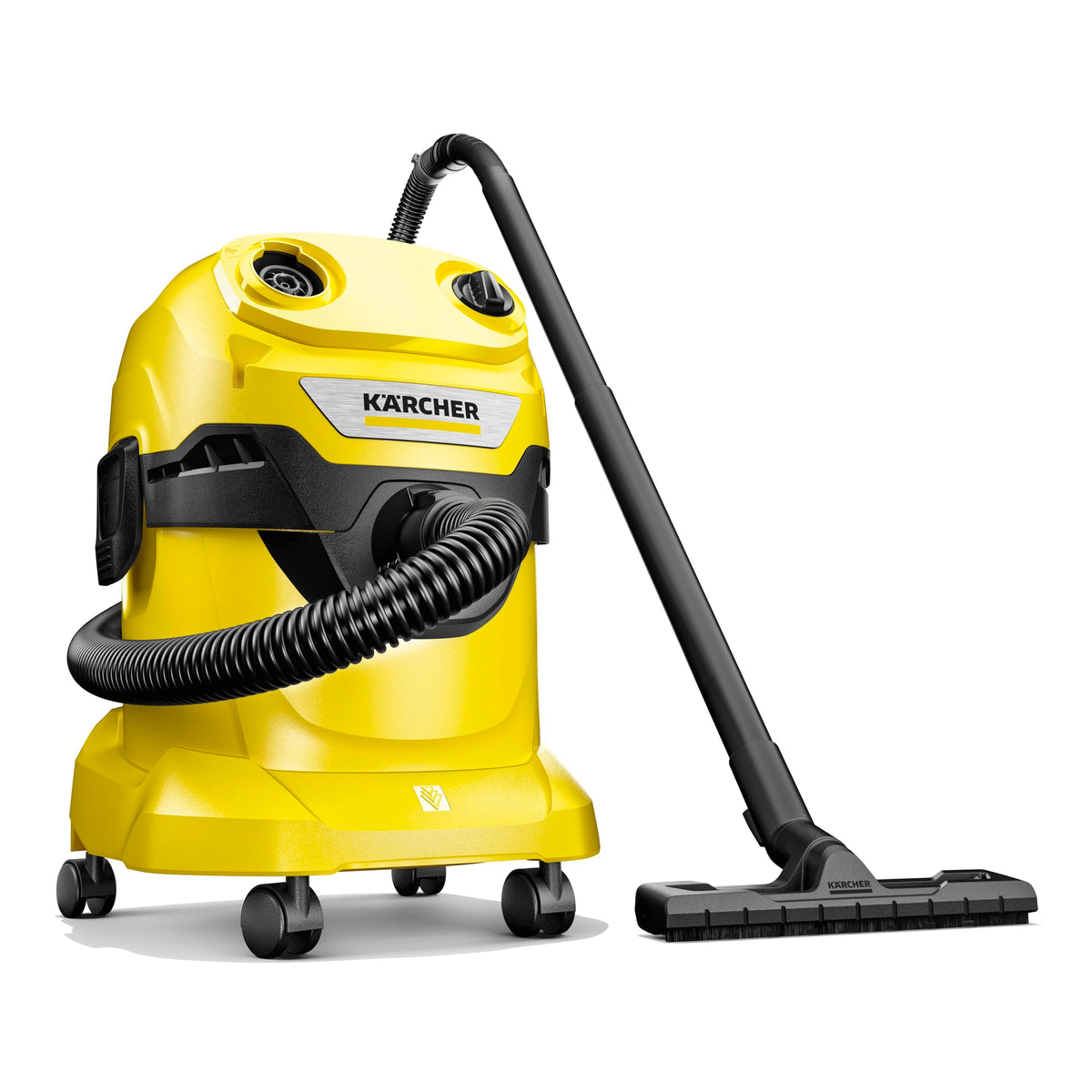 KÄRCHER WD 4 V-20/5/22 Wet & Dry Vacuum Cleaner, 20 l plastic container, 5 m cable, 2.2 m suction hose, clip floor nozzle, "Pull & Push" locking system, flat pleated filter and fleece filter bag, Yellow - 1.628-209.0