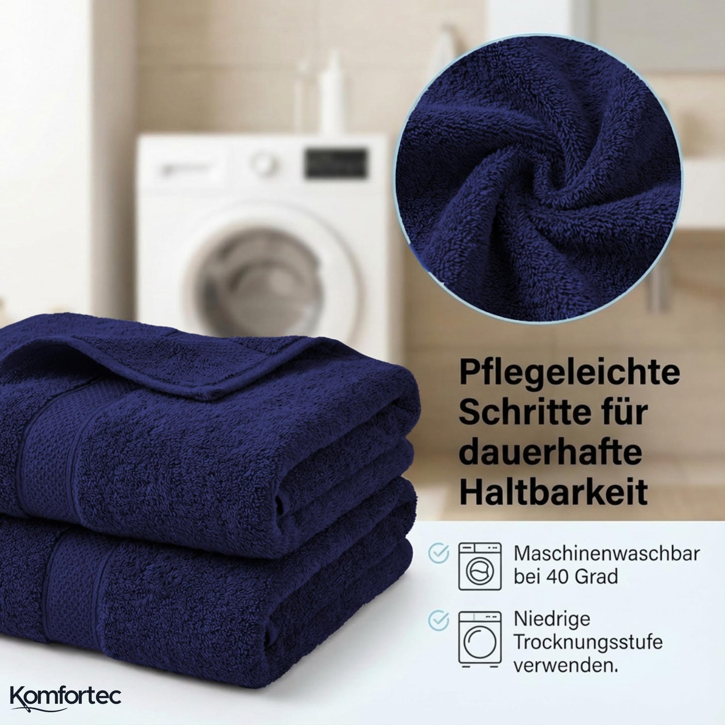 Komfortec set of 8 towels, 4 bath towels 70x140 cm & 4 hand towels 50x100 cm, 100% cotton terry cloth, fluffy and absorbent, navy blue - 4er-50x100-und-4er-70x140-navyblau-amz