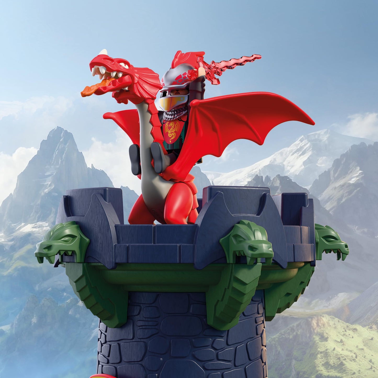 PLAYMOBIL | Knights | Dragon Knight Tower | Tower with dragons, drawbridge and dragon head cave | Knight's castle toy for children aged 4 and over 72113