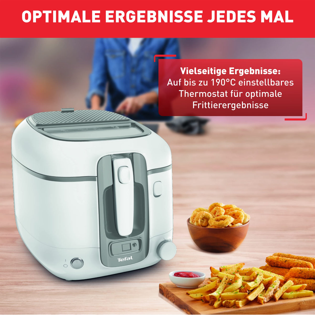 Tefal FR3141 Super Uno Friteuză | Carcasă termică | capacitate de până la 1,2 kg | cronometru digital | cartuș filtrant anti-odori | recipient interior detașabil, cu strat antiaderent | Alb/Gri