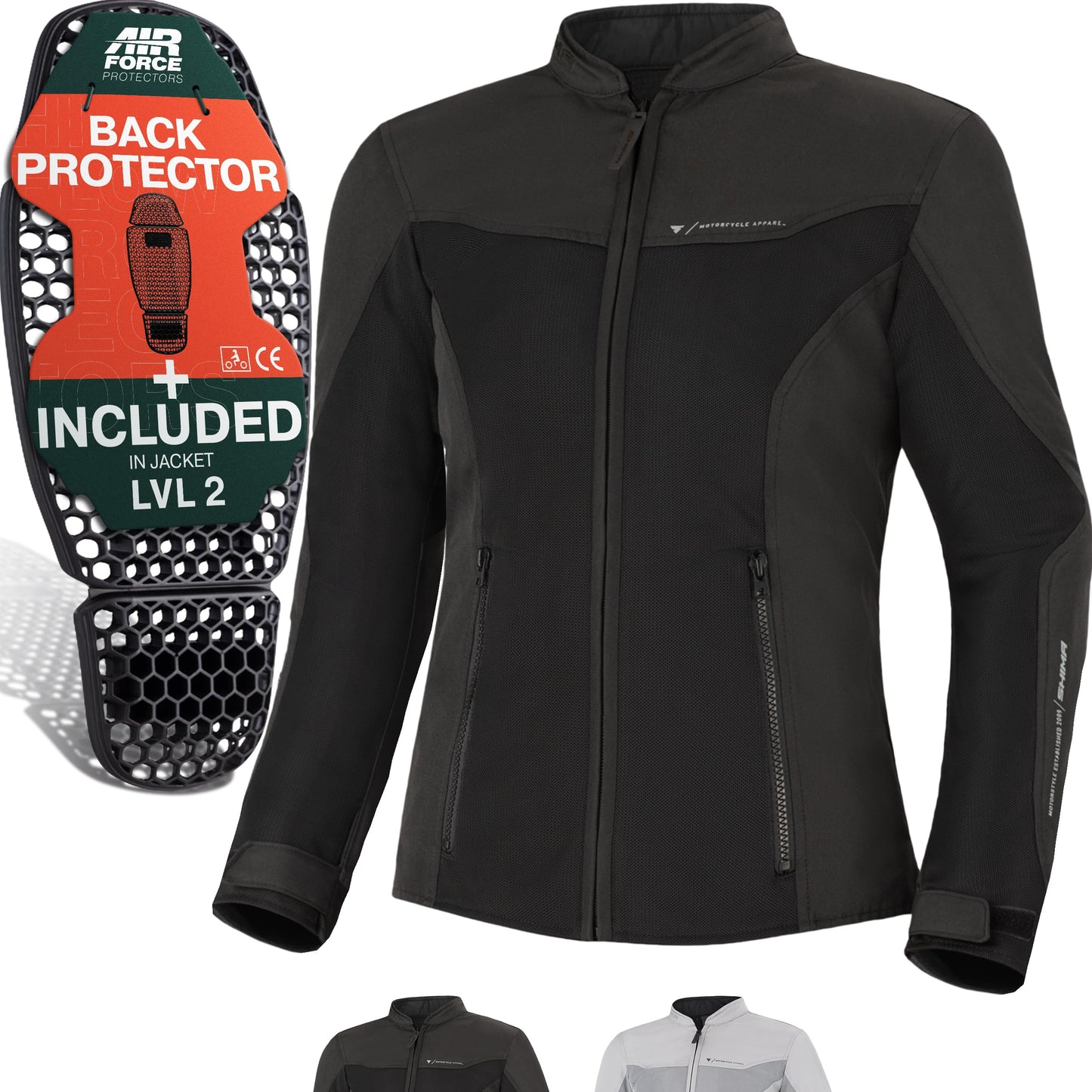 SHIMA OpenAir Motorcycle Jacket Women's with Protectors AirForce Back Protector Motorcycle Jacket Summer Mesh Ventilated Textile Jacket Protective Jackets Protector Jacket Airy (Women, Black, XL) - OPENAIR