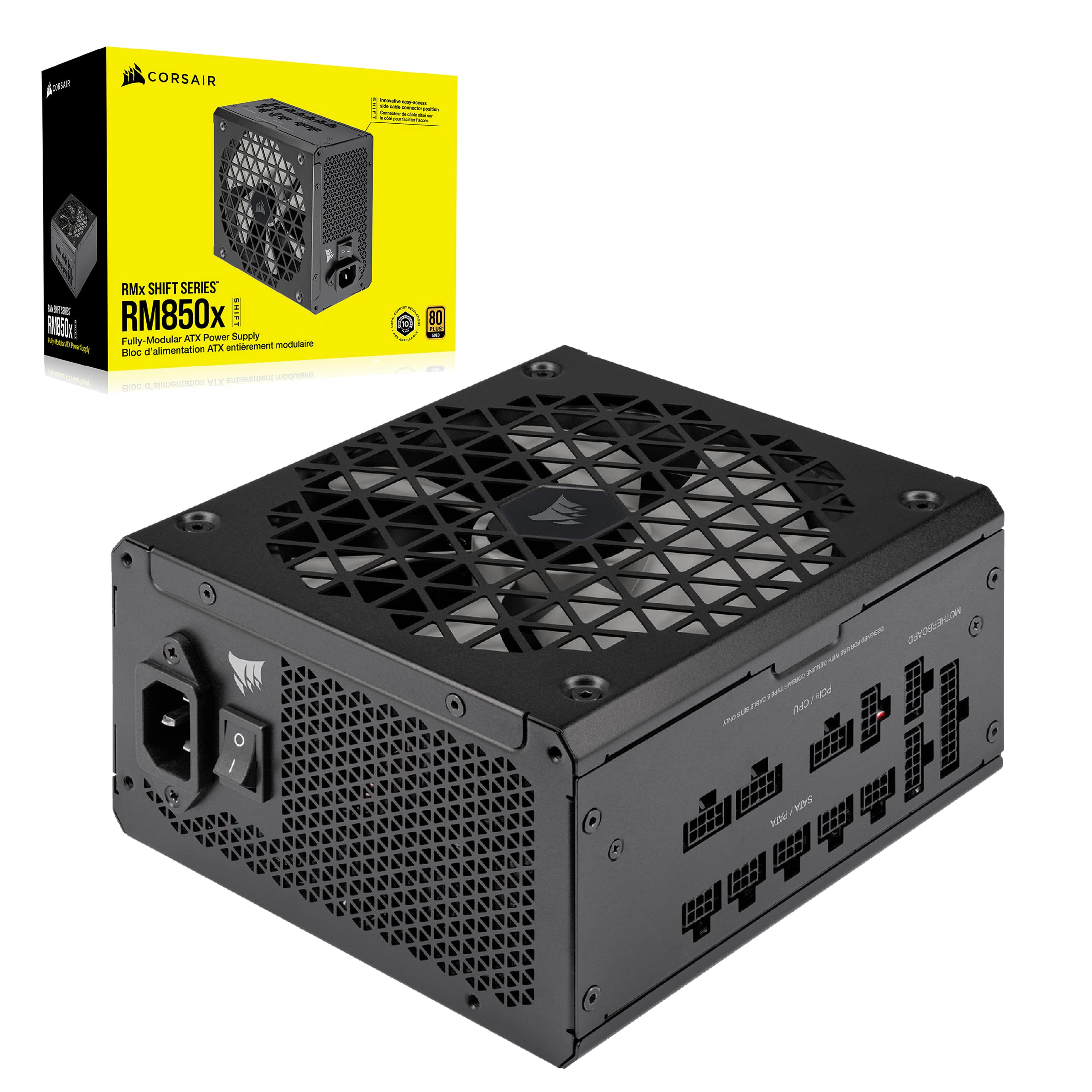 Corsair RM850x SHIFT Fully Modular ATX Power Supply - Modular Side Interface - ATX 3.1 & PCIe 5.1 Compatible - Zero Speed Fan Mode - 105°C Capacitors - 80 PLUS Gold Efficiency - Black - CP-9020252-EU