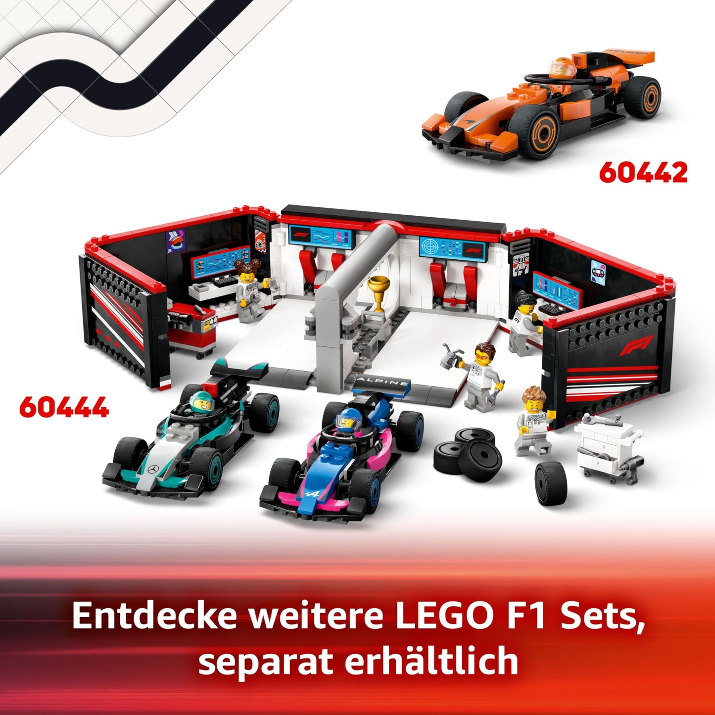 LEGO City F1 Pit Stop with Pit Crew and Ferrari Speedster - Formula 1 Pit Stop Set with 1 Racing Driver and 4 Mechanic Minifigures - Toy Racing Car for Boys and Girls from 6 Years - 60443