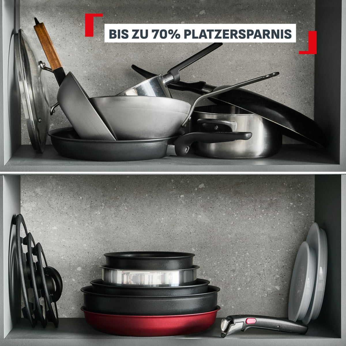 Set de vase de gătit Tefal Ingenio Comfort Max 20 piese, stivuibil, economisind spațiu - L966SK44