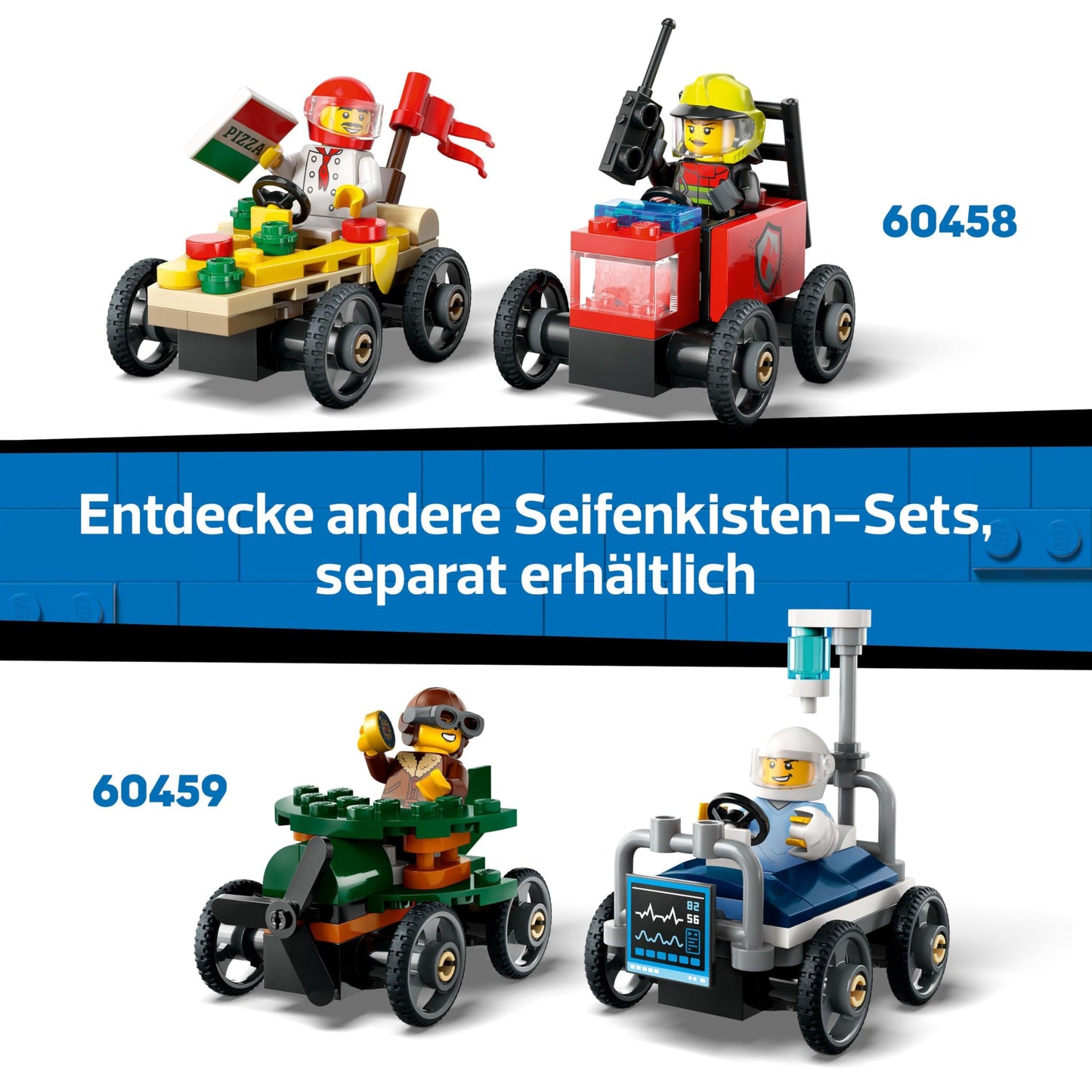 LEGO City Airplane vs. Hospital Bed Racing Car Set - Soap Box Toy for Boys and Girls Ages 5 and Up - Building Set with 2 Minifigures - Birthday & Holiday Gift 60459