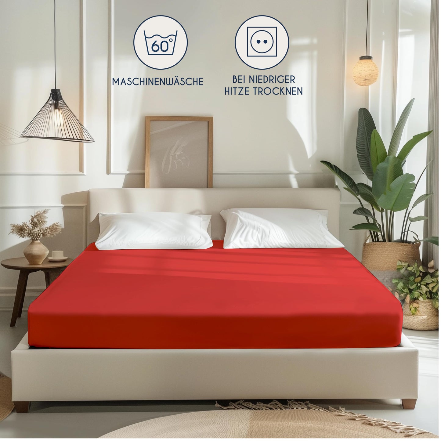 Dreamzie - fitted sheet 160x200cm - cotton Oeko Tex certified - red - 100% jersey fitted sheet 160x200 - DHC_160x200_Rd_2