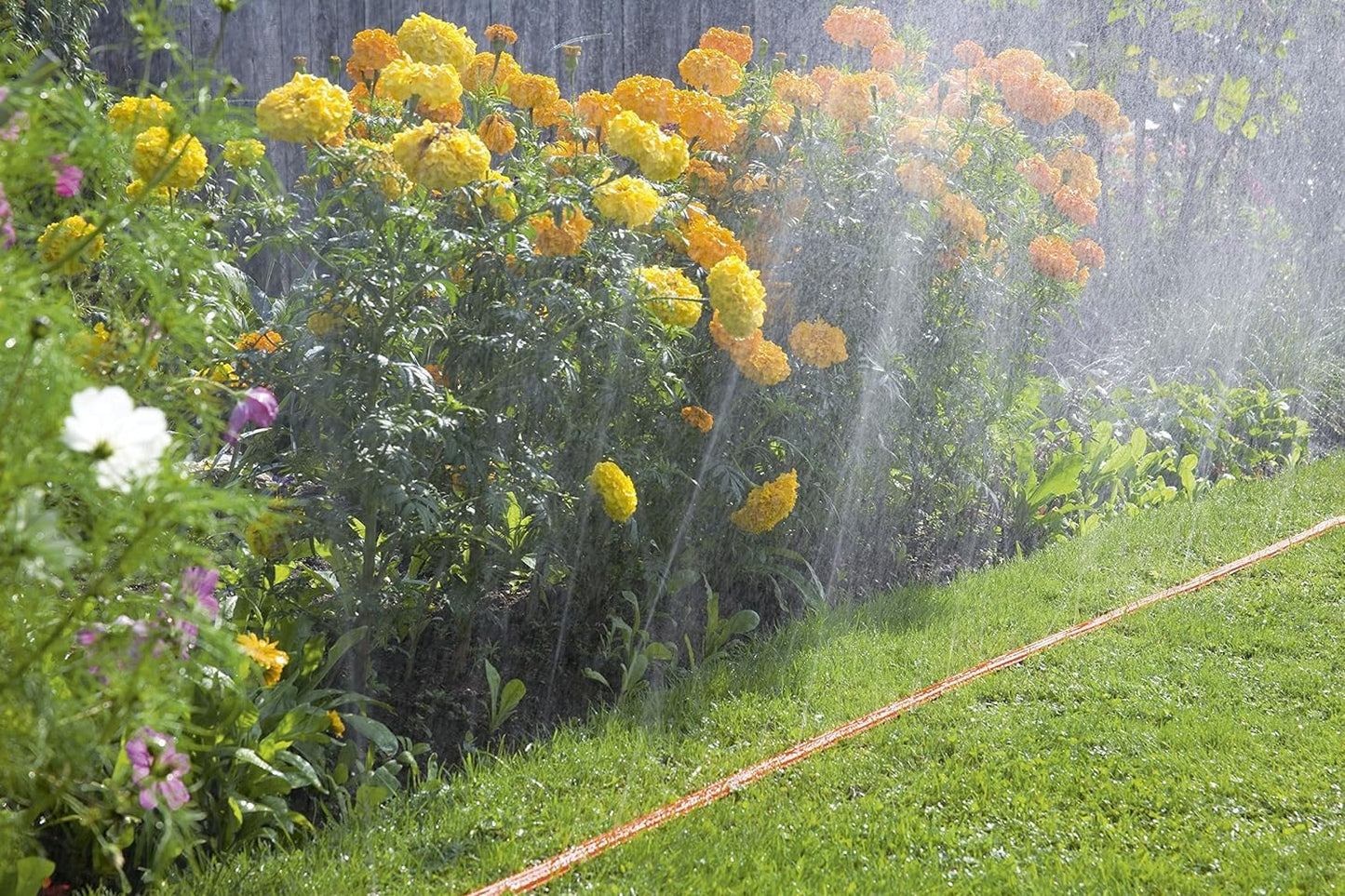 Gardena hose sprinkler: spray sprinkler for narrow beds and zones, plant-friendly fine spray mist, suitable for many connections, length adjustment possible, 15m, orange (996-20), standard - 0996-20