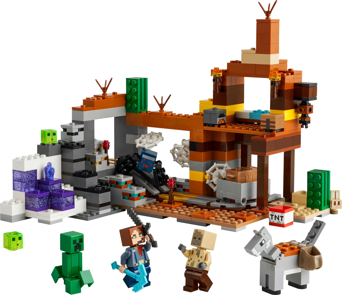LEGO Minecraft The Badlands Mineshaft - Interactive Toy featuring Explorer, Creeper, and Spider Figures, along with an Exploding TNT Function - Perfect Gaming Gift for Boys and Girls aged 8 and up - 21263