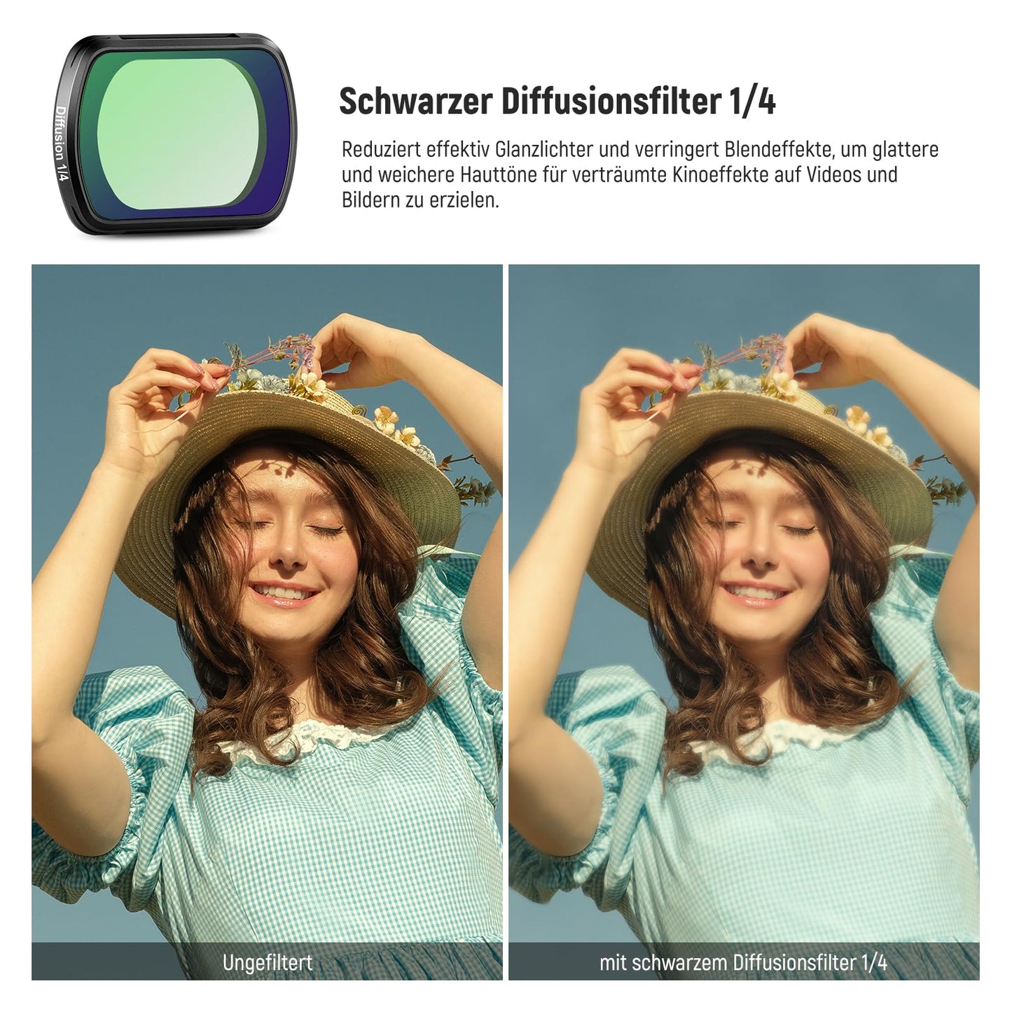 NEEWER filter set, compatible with DJI Osmo Pocket 3 / Pocket 4 / Xtra Muse, magnetic ND filters (ND16 + ND64 + ND256) and black diffusion filter 1/4 for a cinematic fog effect - FL-42