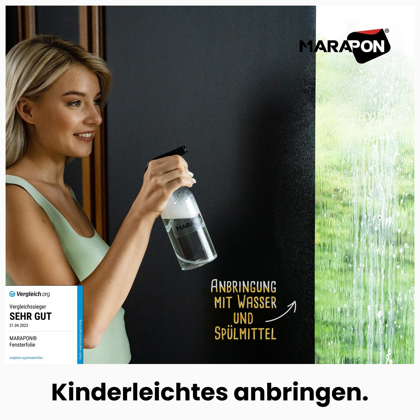 MARAPON® window film opaque from the outside [1.18x2 m] including eBook and video instructions - adhesive film privacy film for windows - frosted glass blackout - film for window privacy protection kitchen bathroom office - M11820S