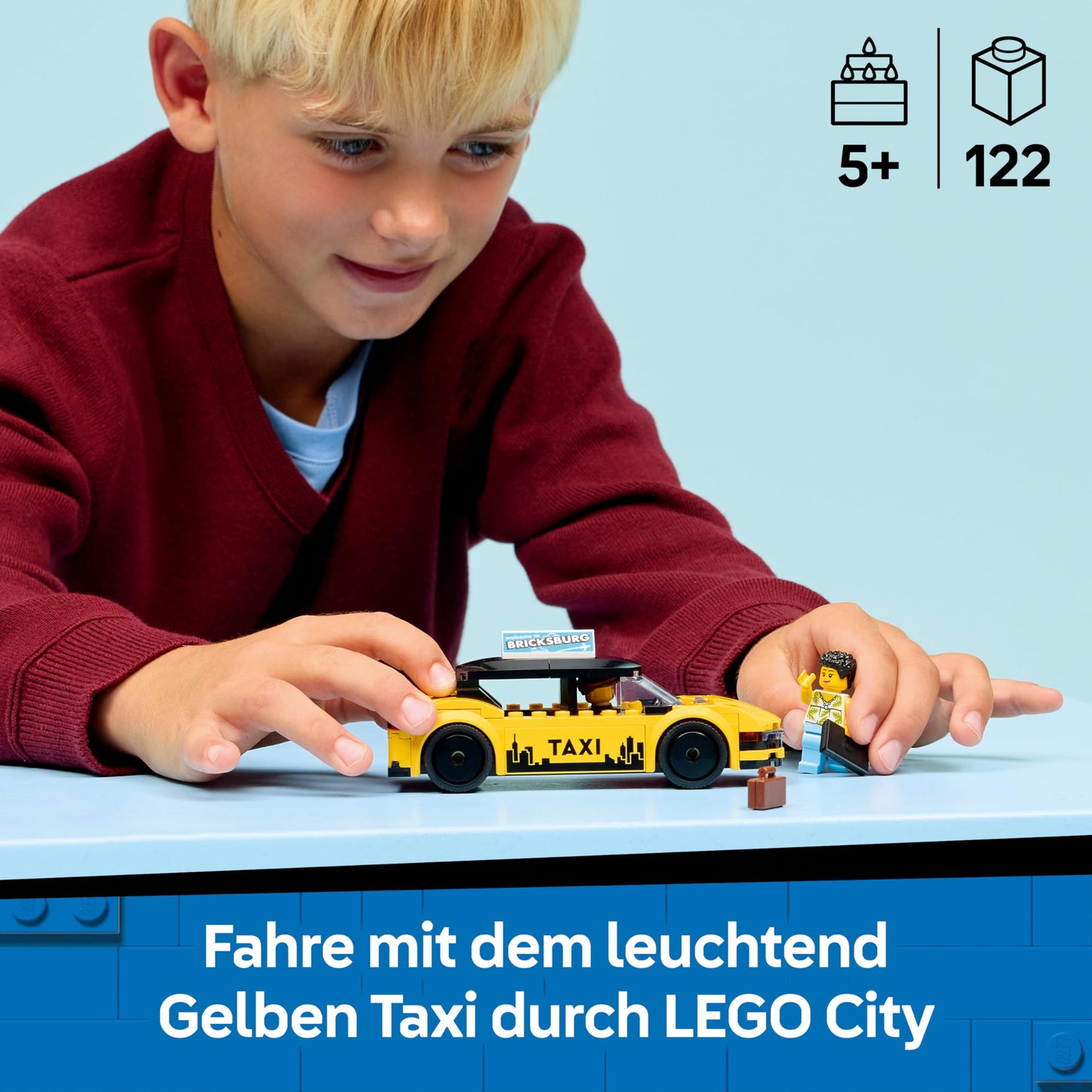 LEGO City Yellow Taxi - Toy Car - Model Building with 2 Minifigures, Removable Roof - Playset to Promote Fine Motor Skills - Birthday Gift for Boys Ages 5 and Up - 60487