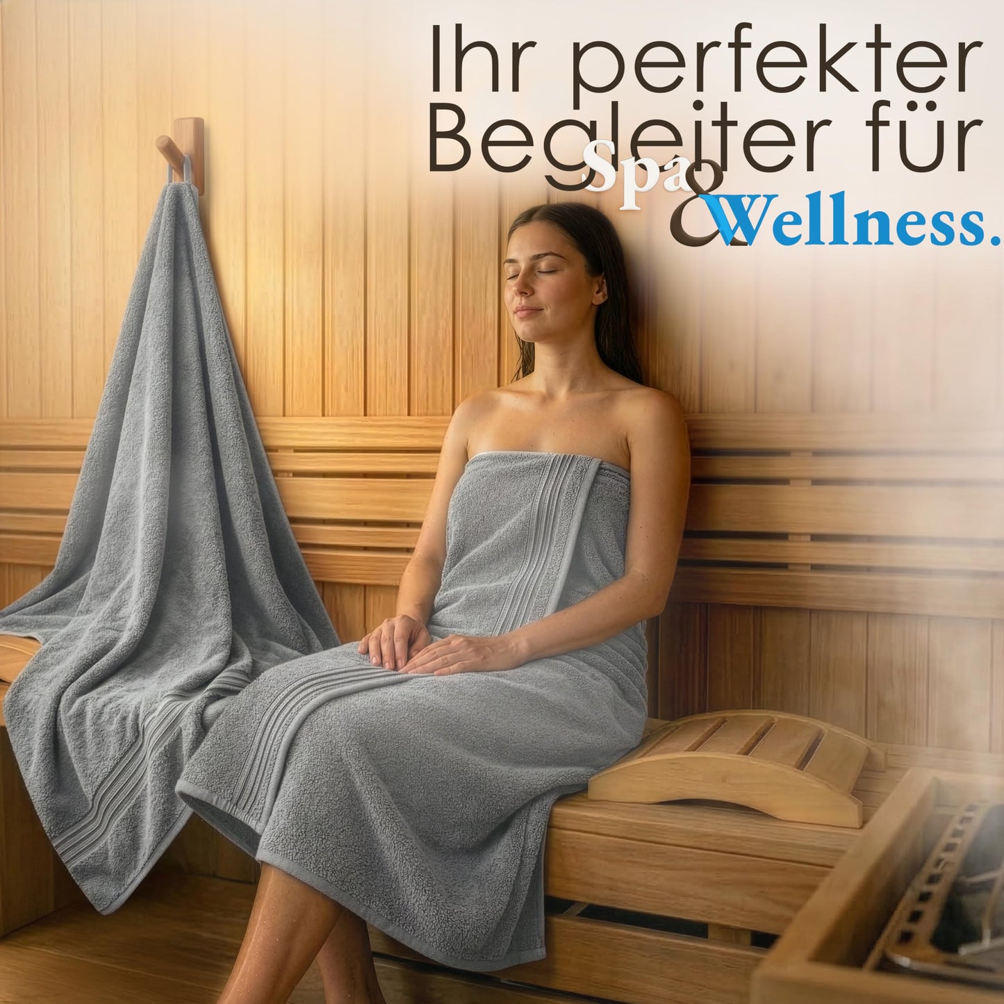 Hammetex sauna towels 80x200 cm set of 2 - extra large shower towels - 100% cotton terry - Oeko-TEX certified - soft, absorbent - with hanger, light gray - RN333