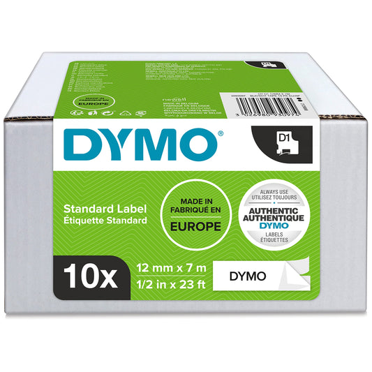DYMO Original D1 Label Tape | black on white | 12mm x 7m | self-adhesive labeling tape | for LabelManager labeling device | 10 label cassettes - 2093097
