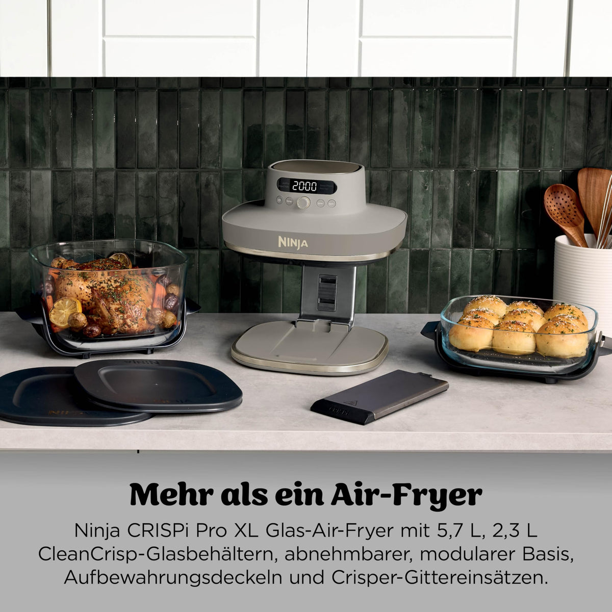 Ninja CRISPi PRO XL Glass Air Fryer, Stone Gold, AS090EUSD