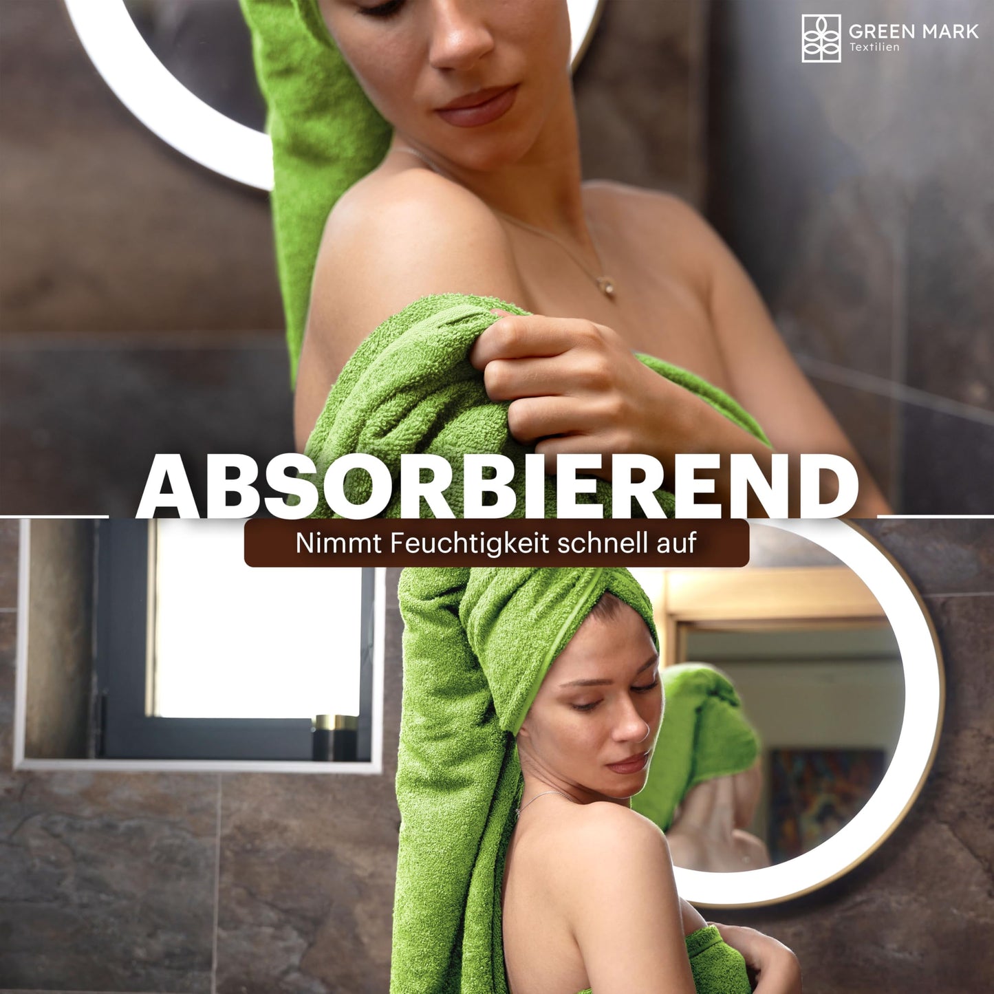 NatureMark 4-piece shower towel set - soft and absorbent shower towels made from 100% cotton, suitable for everyday use - apple green, 70x140 cm - NM-HT0725