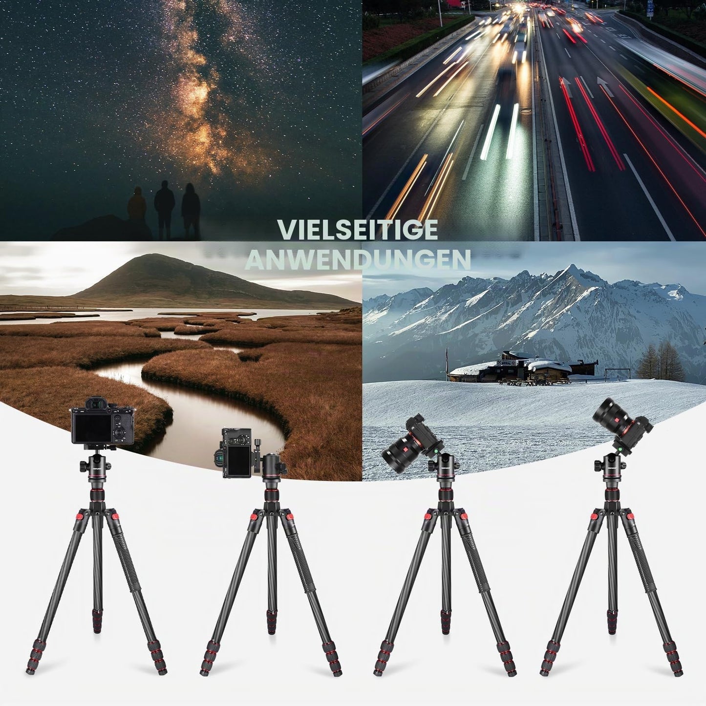 NEEWER 68"/172cm Carbon Tripod Monopod with Center Column, 360° Panorama Ball Head, Arca Type QR Plate, Bag, Compact Lightweight Carbon Fiber Travel Tripod Max Load 26.5lb/12kg, N55C - 10081590@@##1