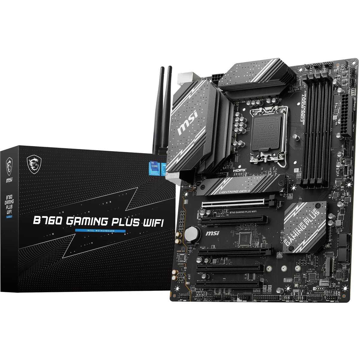 MSI B760 Gaming Plus WiFi Motherboard, ATX - Supports Intel Core processors of the 14th, 13th, and 12th generation, LGA 1700 - DDR5 6800+MHz/OC, 2 x PCIe 4.0 x16, 2 x M.2 Gen4, 2.5G LAN, Wi-Fi 6E - 7D98-007R